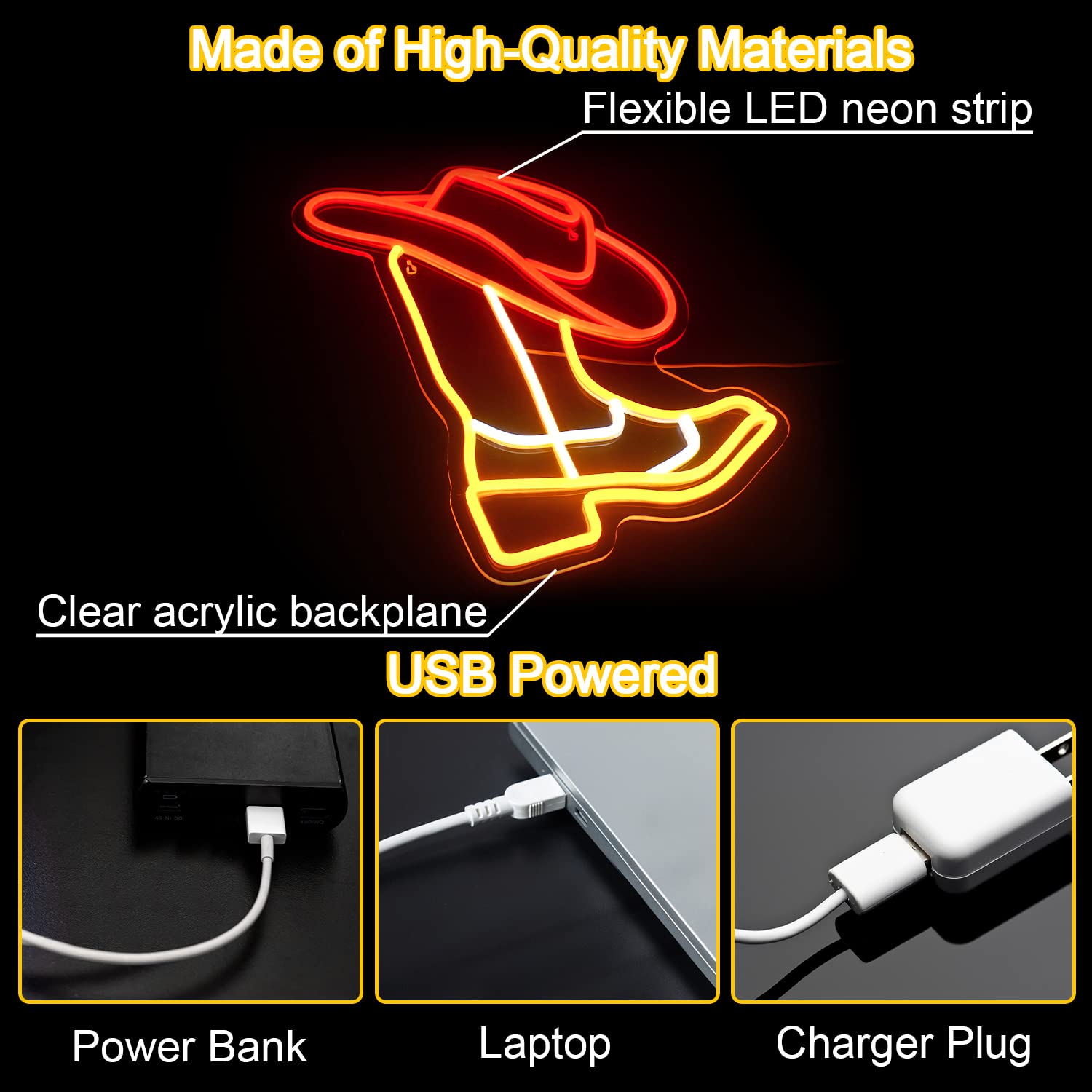 Horseneon Cowboy Neon Signs, Cowboy Hat Neon Lights Signs, Western Cowboy Neon Light, Cowboy Boot Led Sign With Usb Powered For Cowboy Farm, Wall Hanging Decor