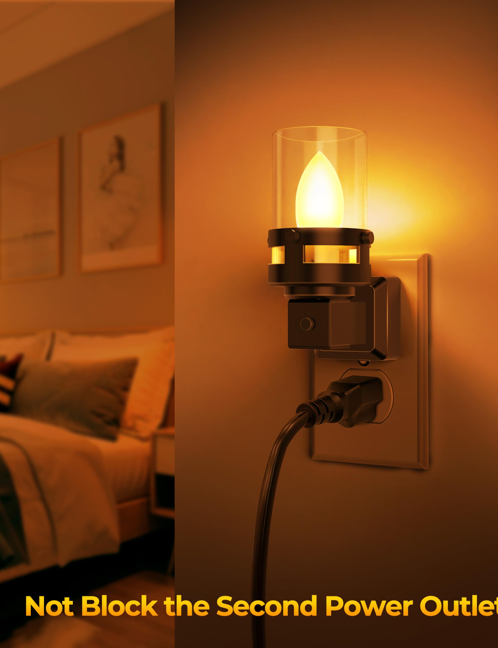 Briignite Candle Night Light Plug In [2 Pack], Amber Night Lights Plug Into Wall, Led Night Light With Dusk To Dawn Light Sensor