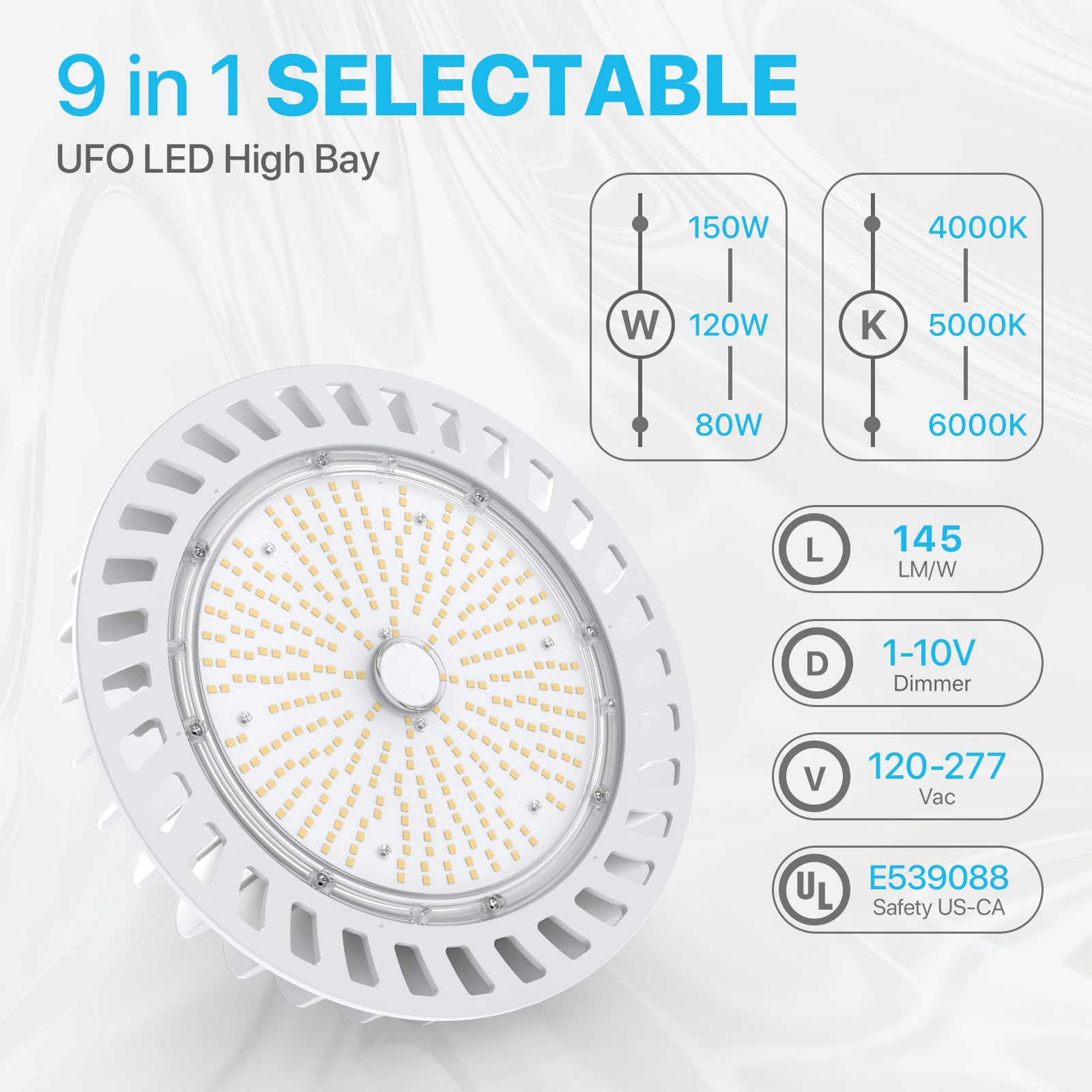 HYPERLITE High Bay LED Light 150W 21,000LM Dimmable UL Listed Aluminum 5000K Model HB-HH-150W-58