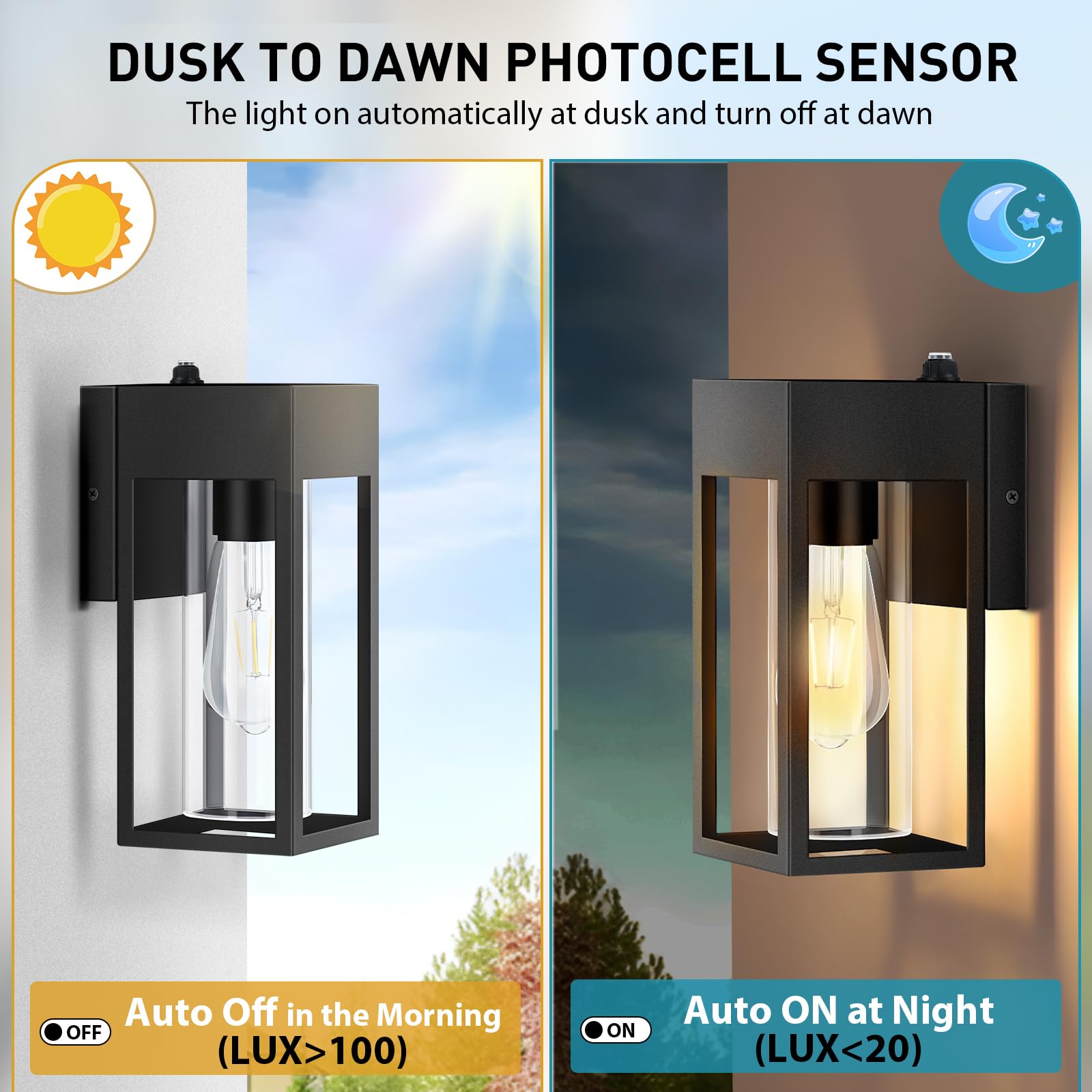Lwsoy Dusk To Dawn Outdoor Lighting, 2 Pack Porch Lights Outdoor Waterproof, Exterior Lighting Fixtures With Clear Glass E26 Base, Wall Sconce Light For House Porch Patio Front Door Garage