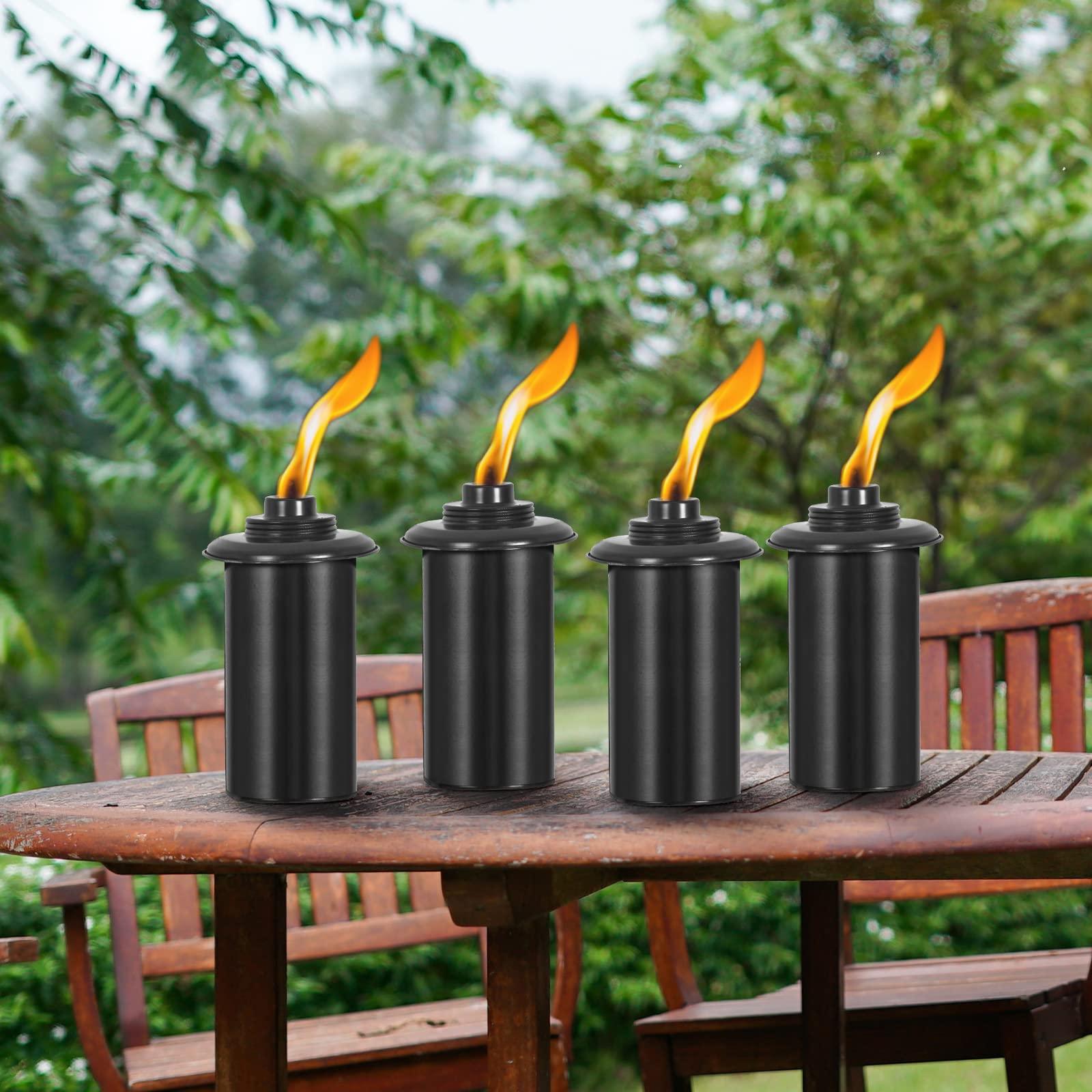 ZSZMFH Metal Torch 4 Pack, 59-Inch Outdoor Citronella Garden Décor with 3-Prong Grounded Stake, Ideal for Parties and Patios