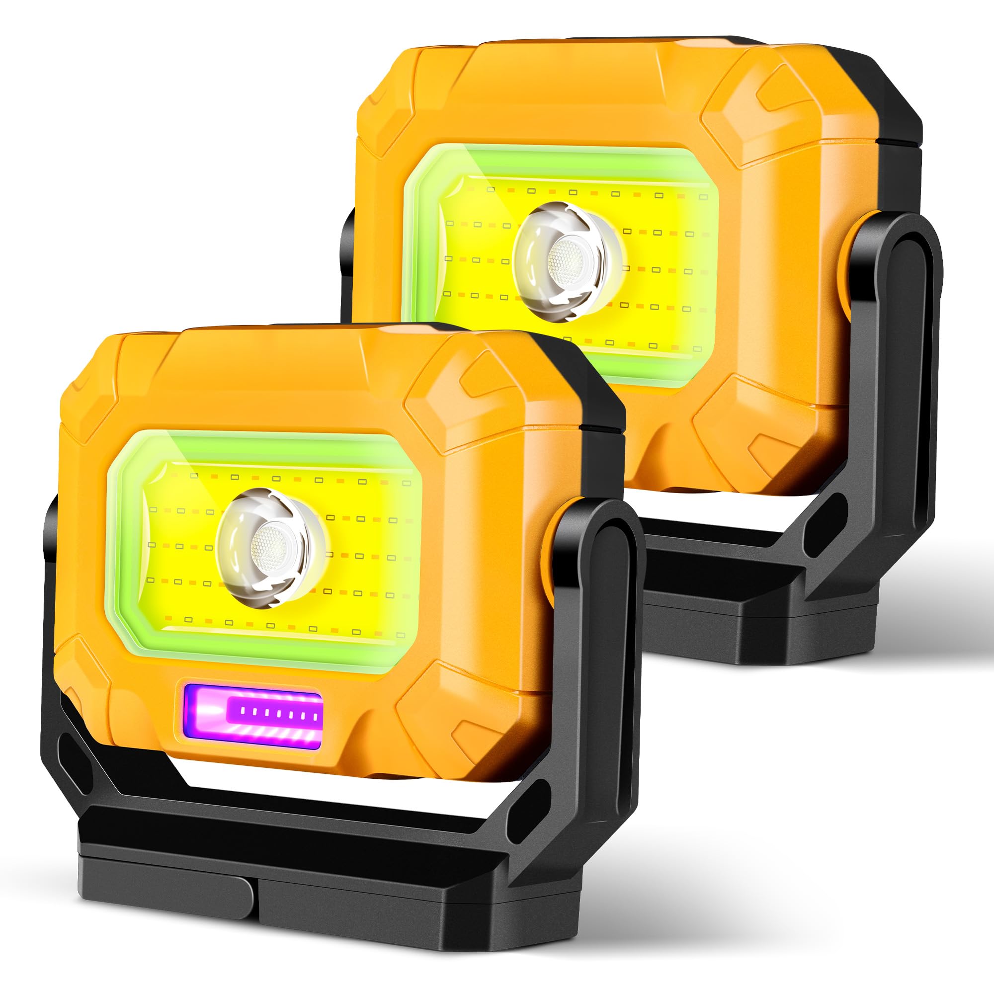 Unibrite 2Pack Magnetic Work Light, 1200Lm Cob Led Rechargeable Work Light With 15 Lighting Modes, 360°Rotatable Flood Lights For Car Repairing, Job Site Lighting Emergency Outdoor Camping Hiking