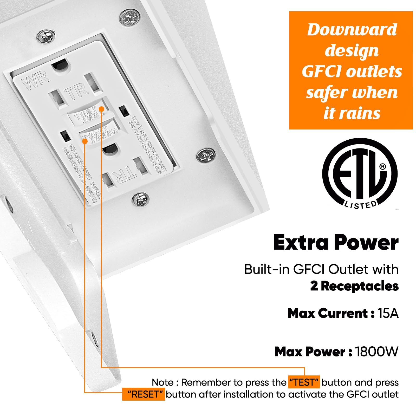 Porch Light With Gfci Outlets Built-In, Motion Sensor Dusk To Dawn Outdoor Light Fixture Wall Lantern, Aluminum Anti-Rust Outside Wall Sconce Front Door, White Exterior Wall Light For Patio Garage