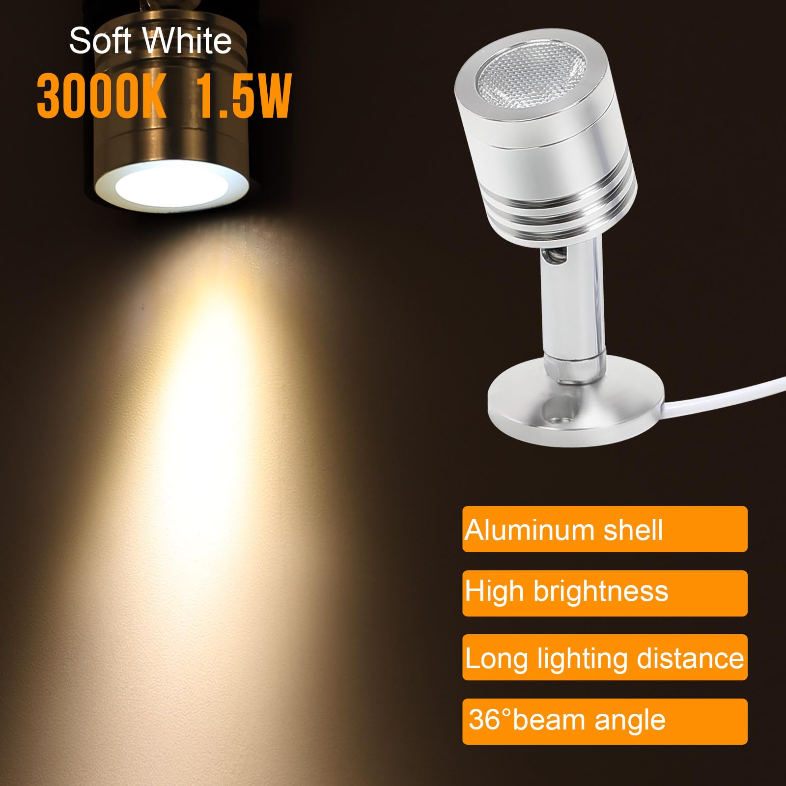 Taysing Soft White LED Spot Lights - 6 Pack Indoor Accent Lighting for Art, Jewelry, and Picture Displays with Push Switch