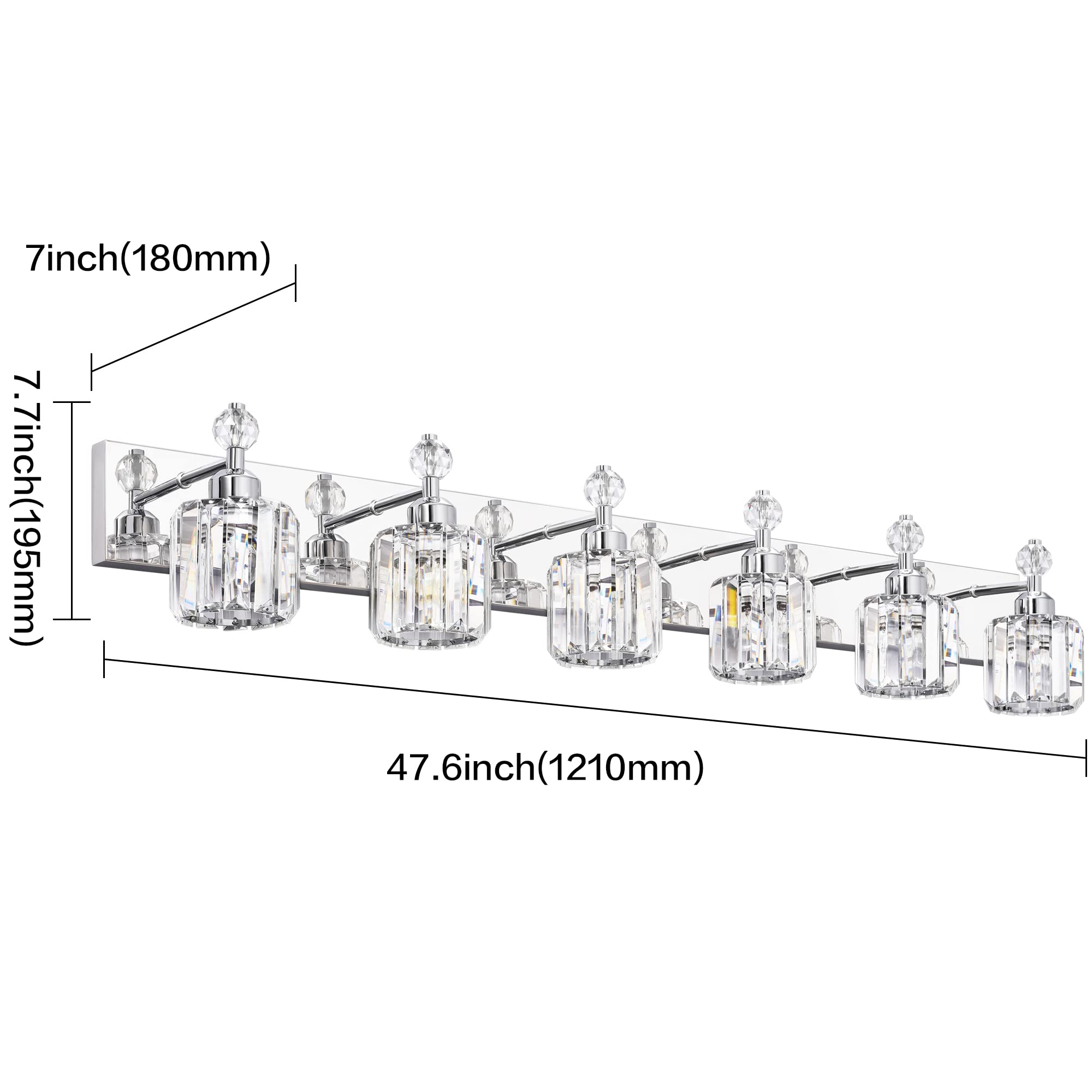 PRESDE 6-Light Bathroom Vanity Light Modern Chrome Stainless Steel Over Mirror