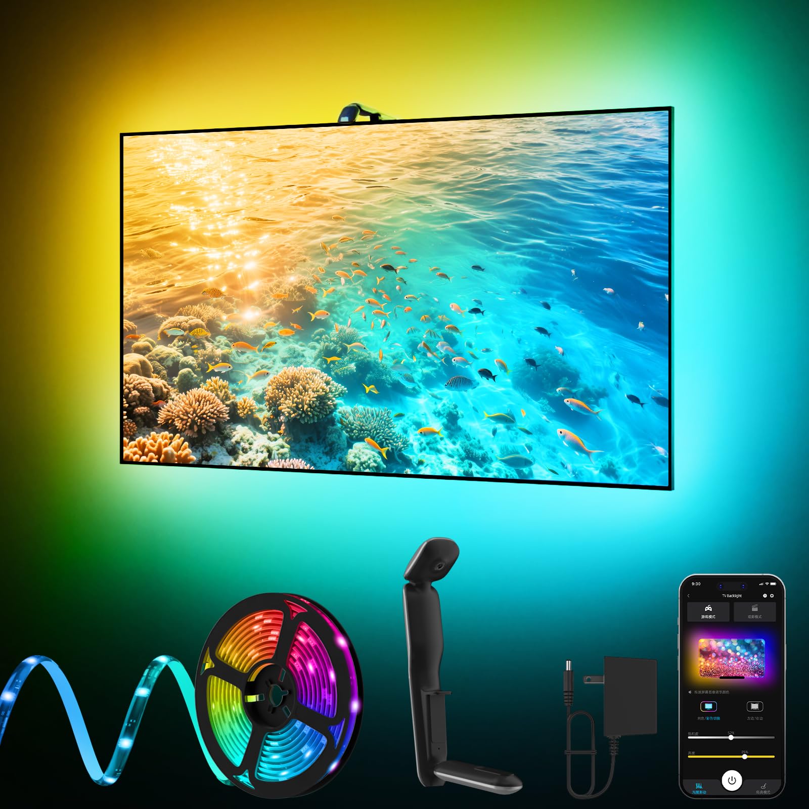 KANTUTOE TV LED Backlight Sync to Screen  20.34ft LED Lights for 65-100 Inch TVs & PC Monitors  Smart App Control TV Lights That Change with TV  Backlight with Camera  Music Sync Band Lighting