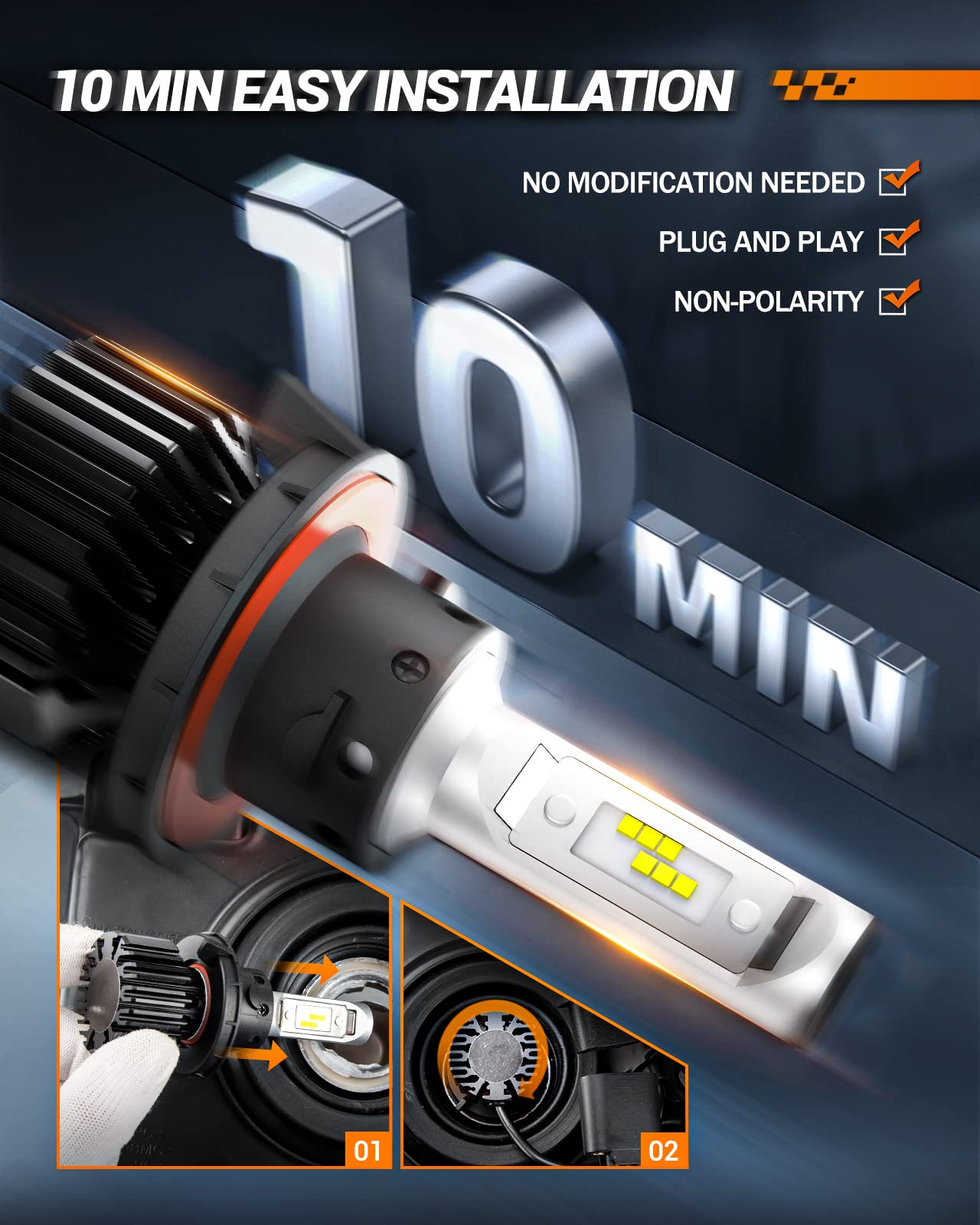 SEALIGHT H13 Fog Light Bulbs, Dual Beam, Super Bright, Plug and Play, Aluminum, White, Pack of 2