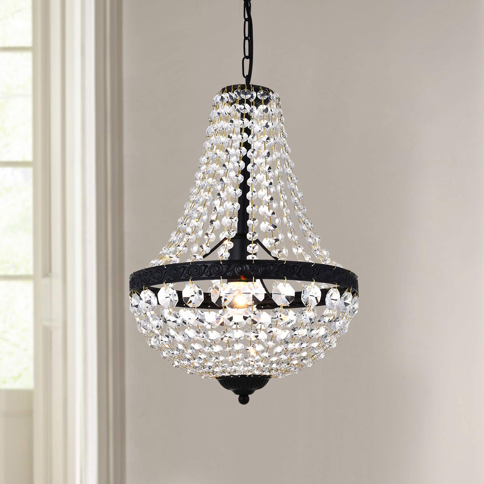 Bestier Modern French Empire Black Finish Farmhouse Crystal Pendant Chandelier Lighting Led Ceiling Light Fixture Lamp Dining Ro