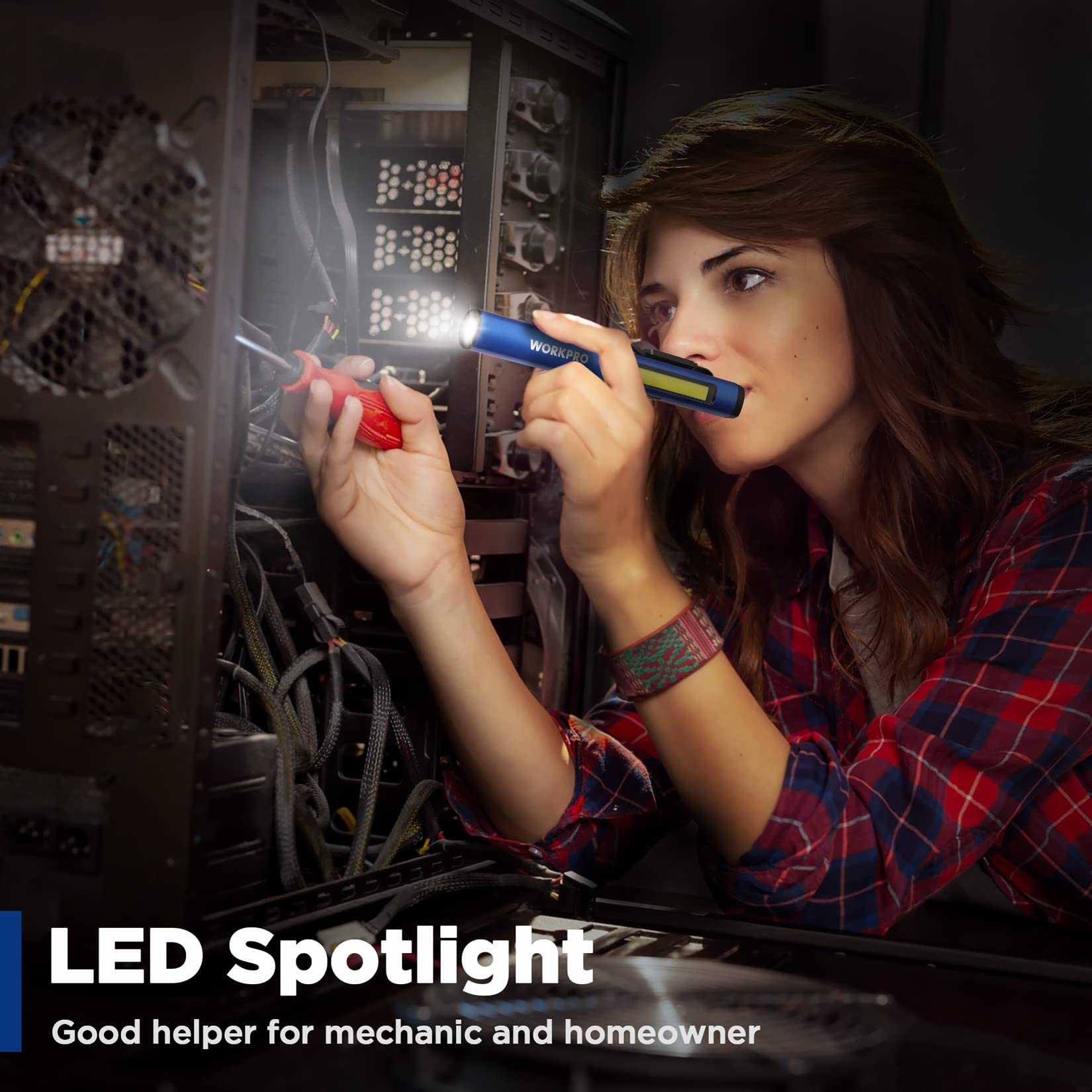 Workpro Rechargeable Flashlight, Led Pen Light With 365 Nm Uv Black Light, 450 Lumen Pocket Penlight, Magnetic Clip, For Hurrica