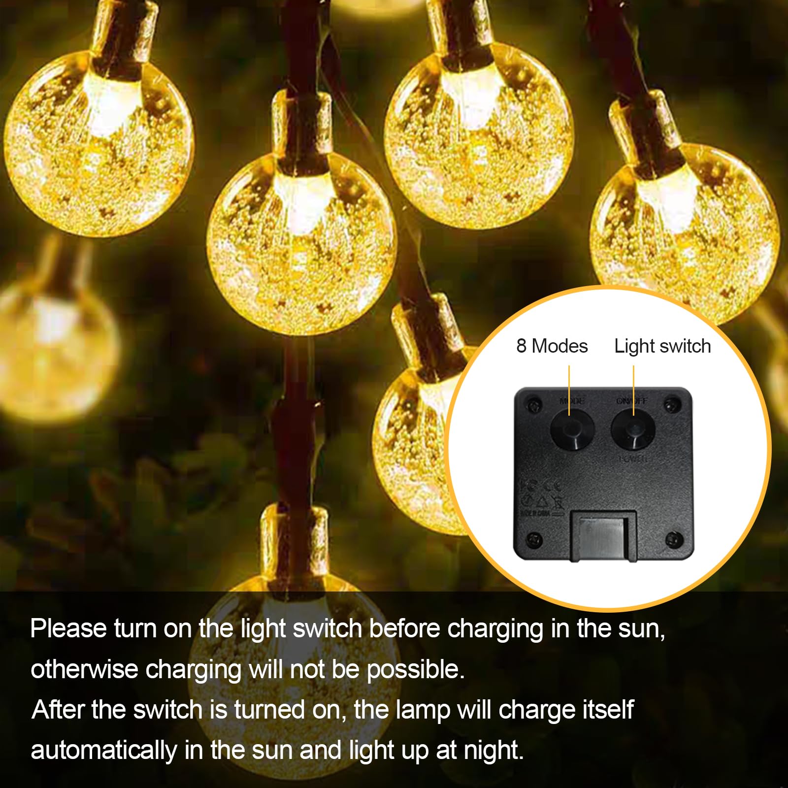 Lqwell Solar Fairy Lights For Outdoor Garden, Solar Chain Light Crystal Balls 20 Led 5 M Ip44 8 Modes Fairy Lights For Outdoor/I