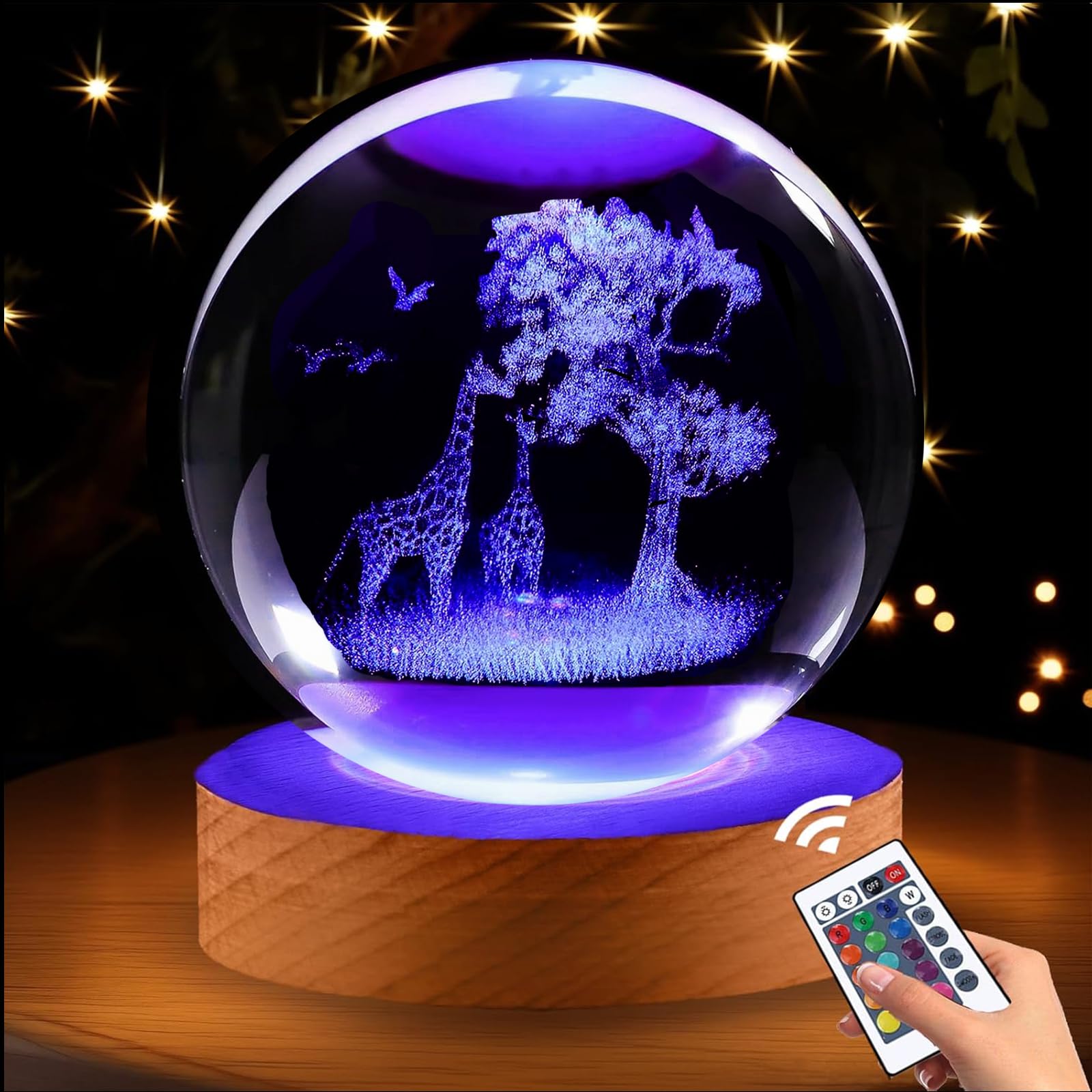 Shellvcase Giraffe Gifts for Women, 3.15in 3D Giraffe Figurine Crystal Ball Lamp with Remote Control, Giraffe Decor for Bedroom,