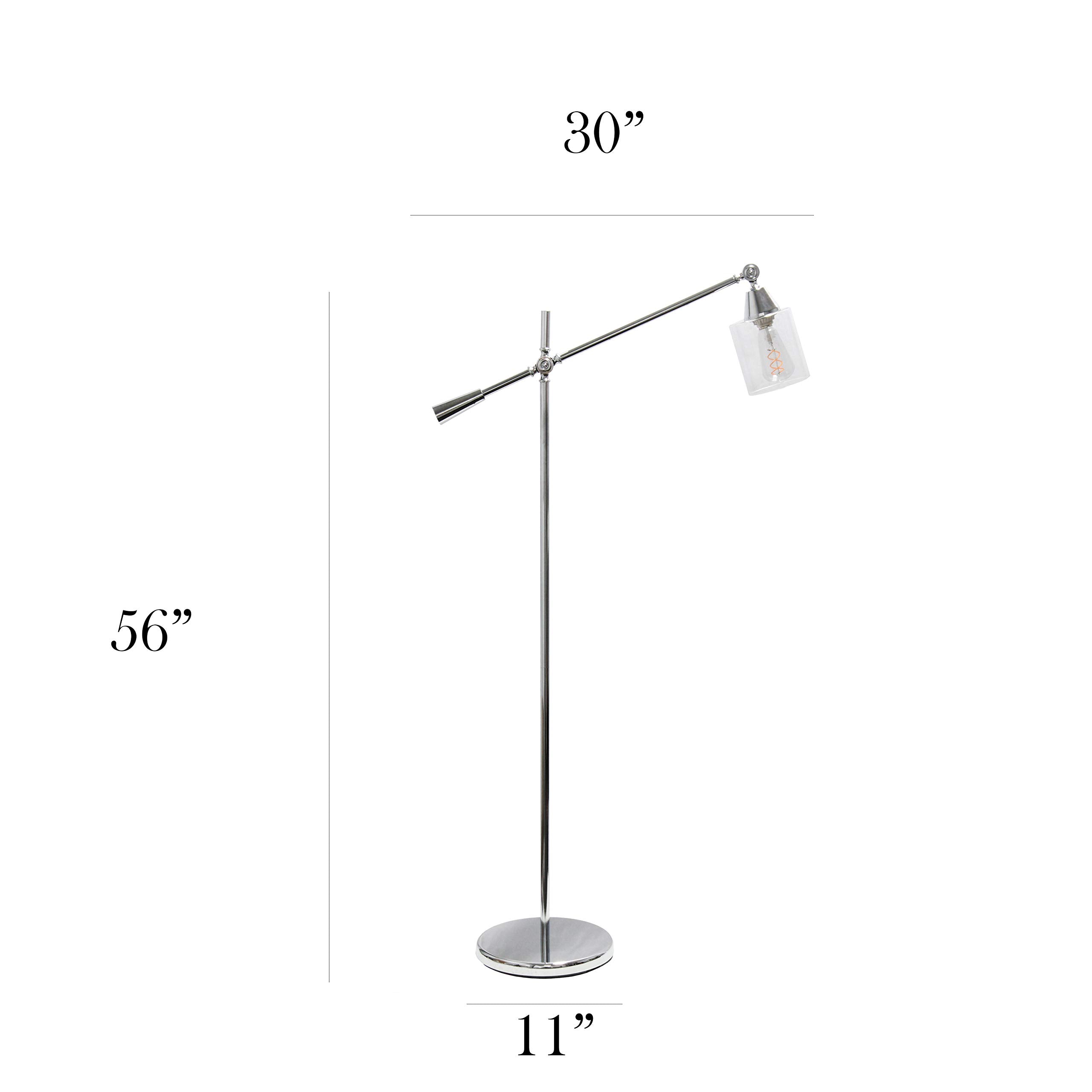 Elegant Designs LF1030-CHR Chrome Floor Lamp with Glass Shade, 30inL x 11inW x 56inH, Metal Construction
