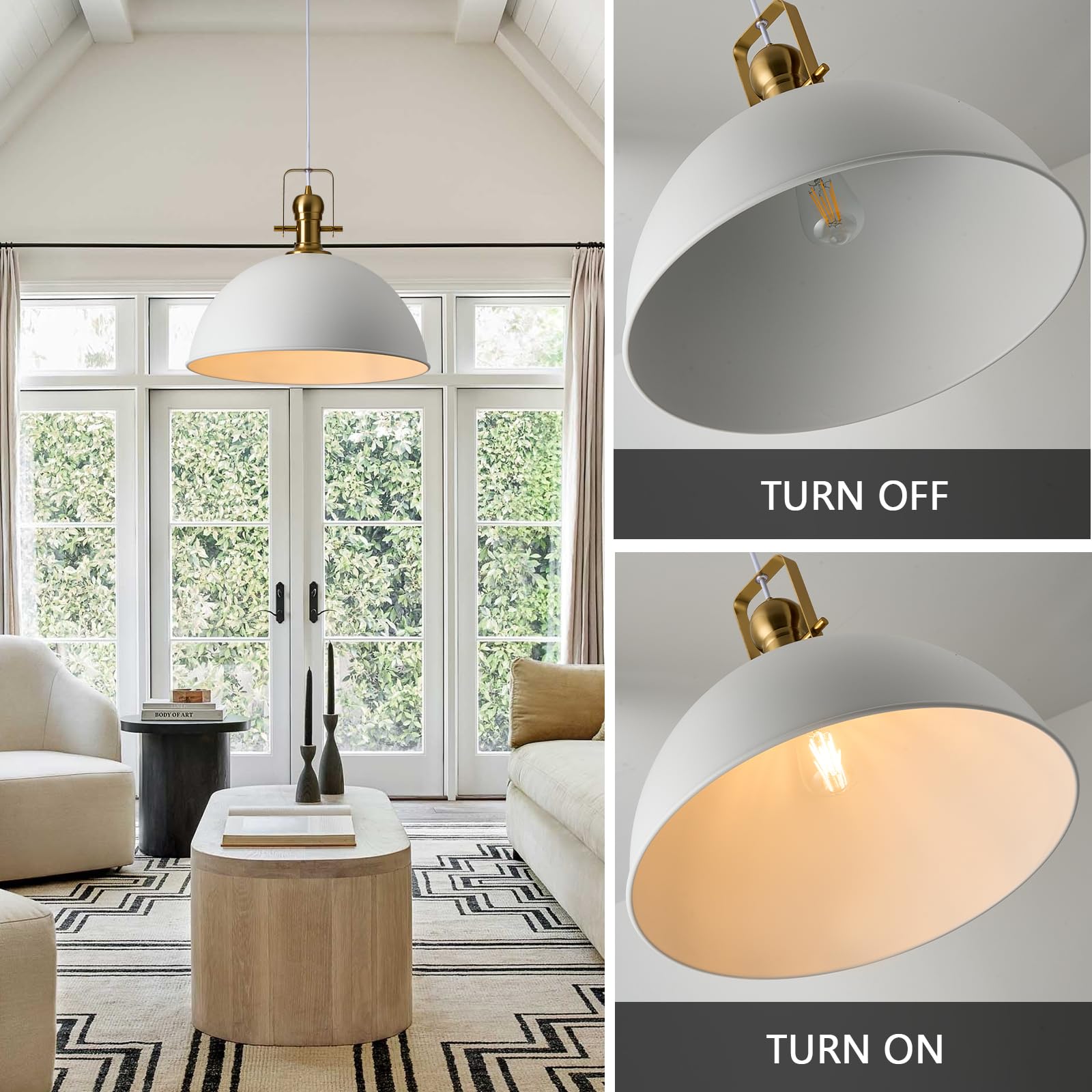 Alaislyc 12 Inch Sandy White Farmhouse Pendant Lights Pendant Lights For Kitchen Island Industrial Adjustable Height Vintage Dom