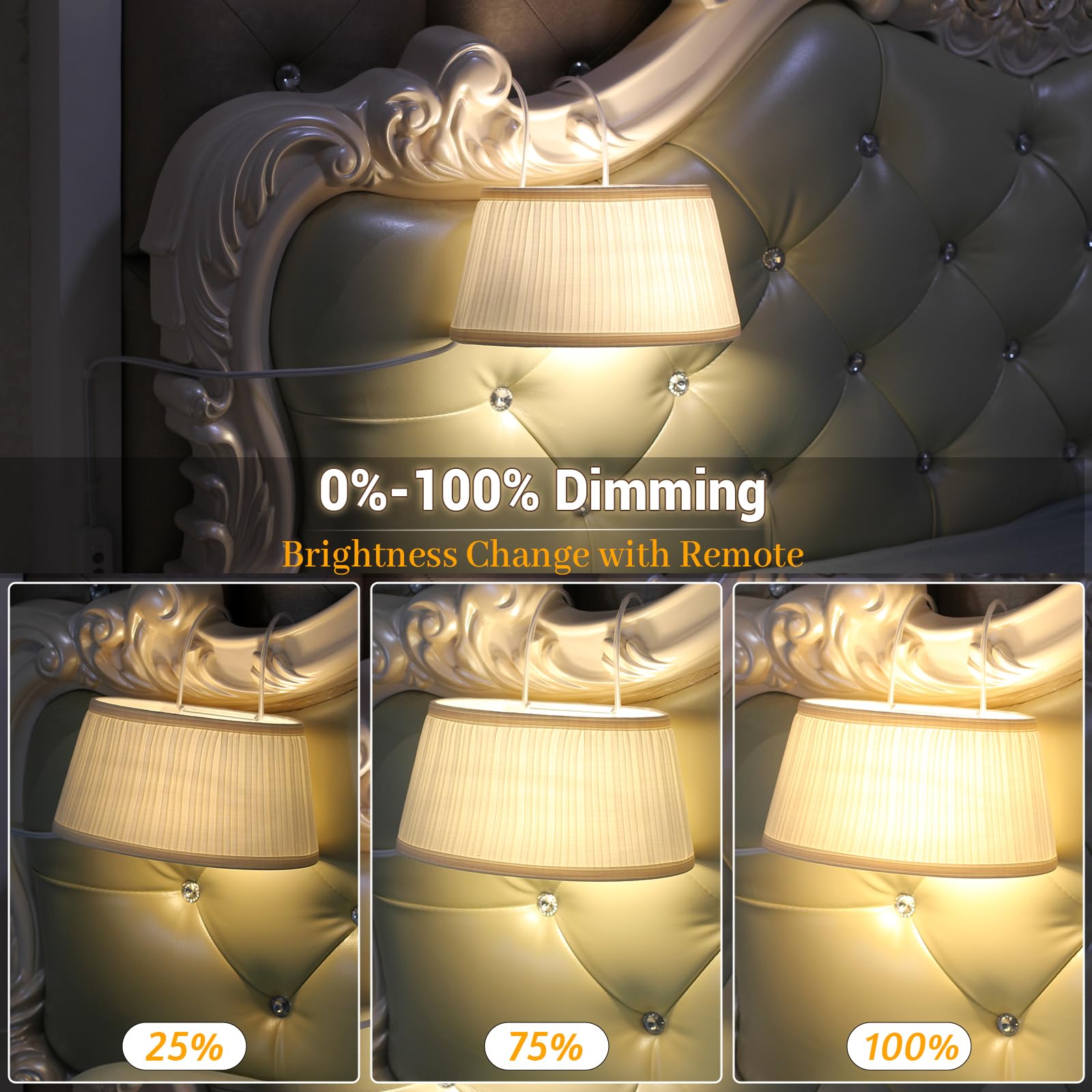 Nitowolf Bed Reading Light, Headboard Light Reading Lights For Books In Bed With Adjustable Hook, Eye Caring Soft Fabric Shade Bedtime Reading Lamp Plug In