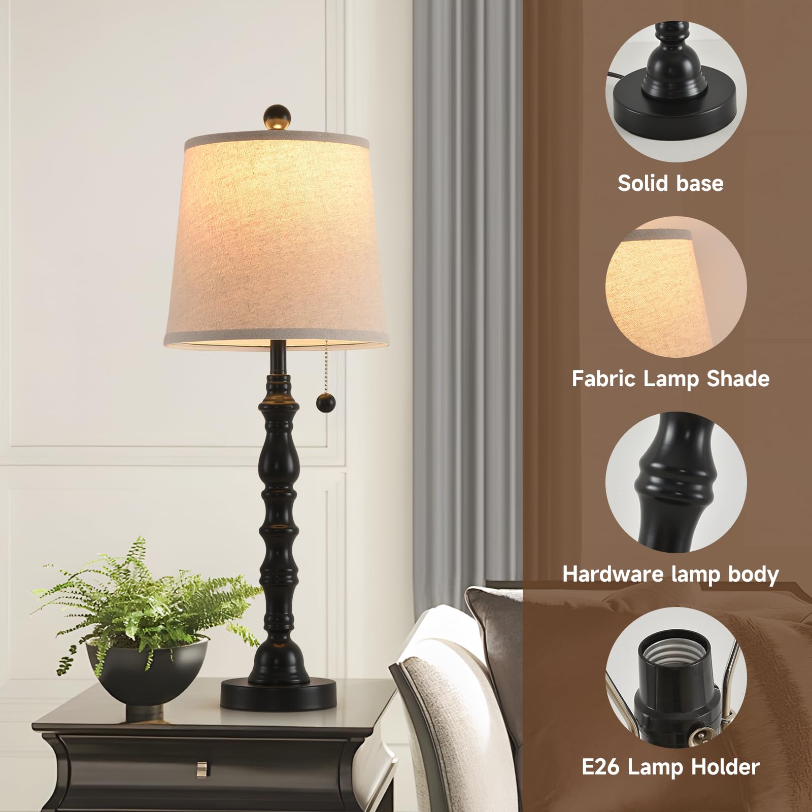 Lamps Set Of 2 Modern Farmhouse Table Lamp Bedside Reading Lights Living Room End Tables Set Lamp For Night Stands Bedroom Night