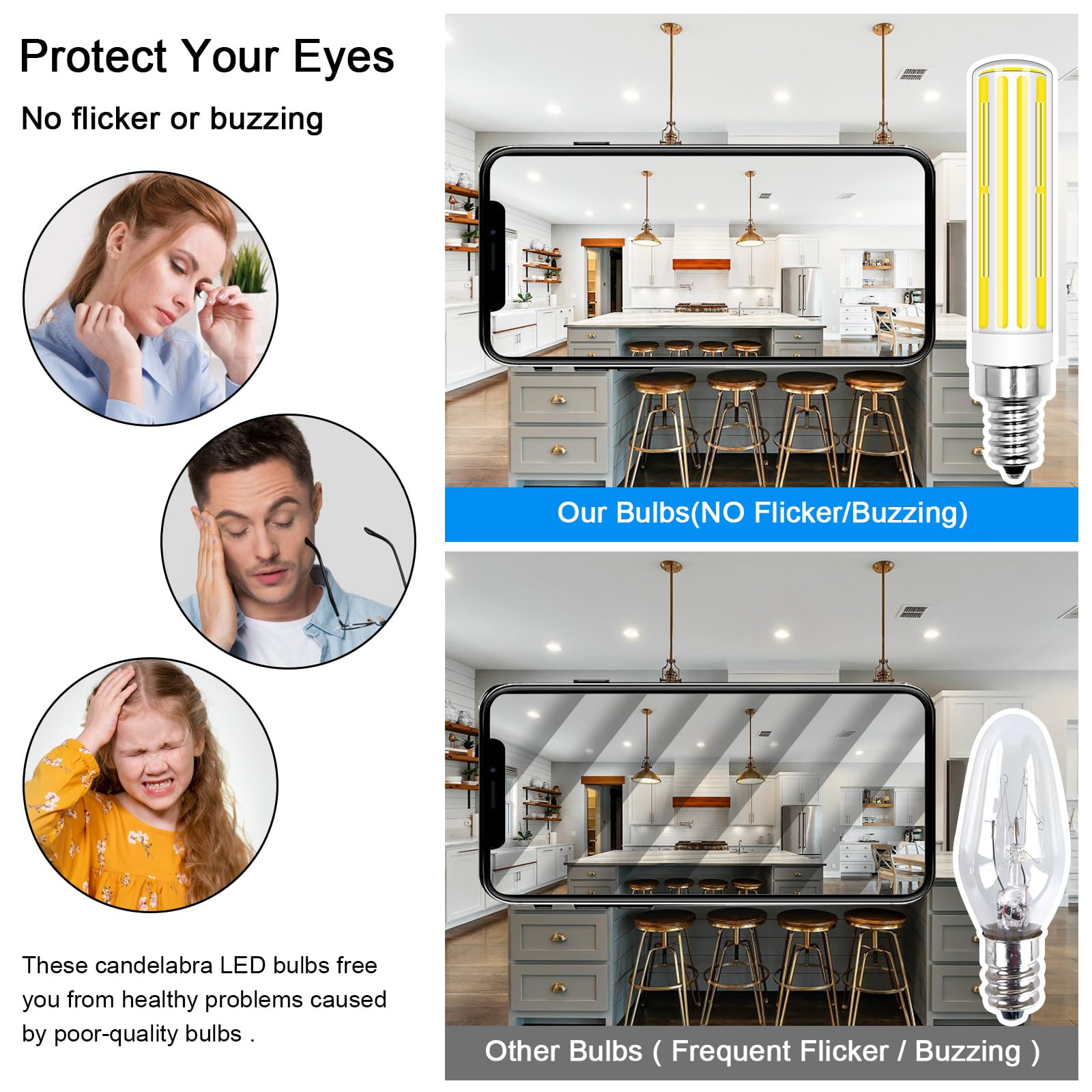 Tzhilan E12 Led Bulb 100W Equivalent,120V Cob E12 C7 Led Light Bulbs For Chandelier Light Candelabra Ceiling Fan, Cool White 600