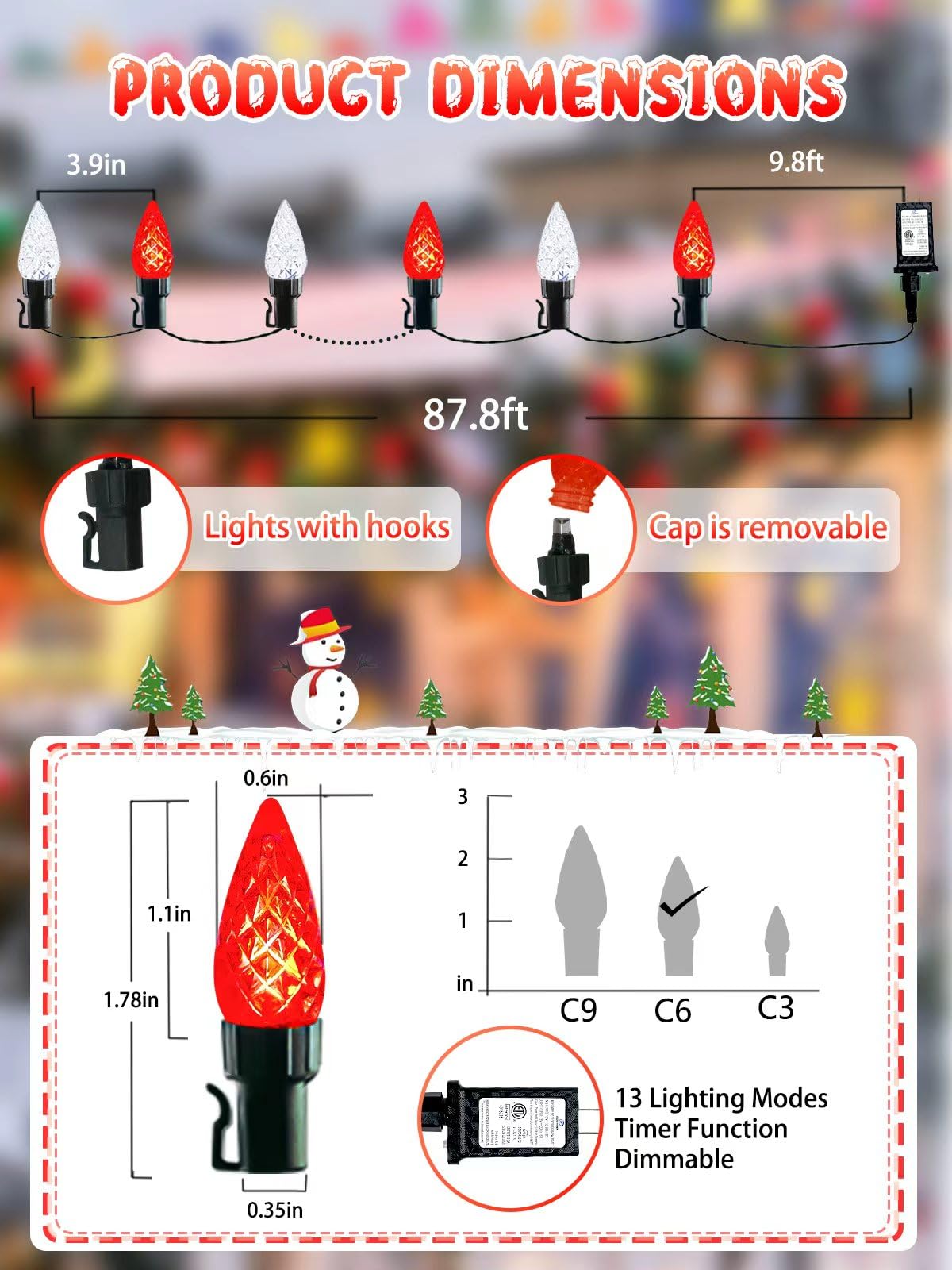 240 Led 78Ft C6 Christmas String Lights  Super Long Christmas Lights Outdoor Indoor With 13 Modes & Timer  Waterproof Fairy Twinkle Light Plug In For Tree Garden Party Xmas Decorations (Red & White)