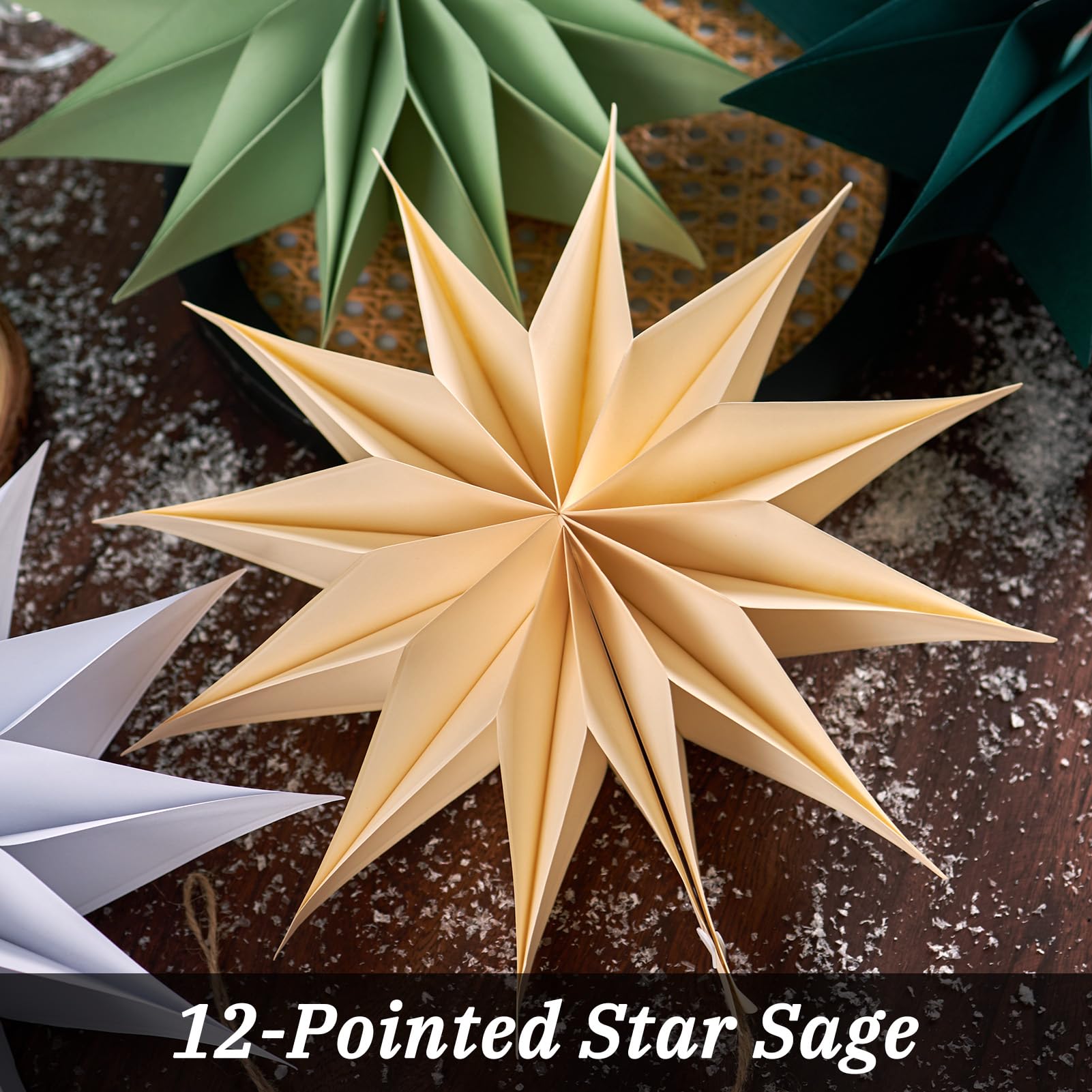 Paper Jazz 12 Point Paper Star Lantern 5 Pcs Sage Green Christmas Ornaments With Paper Stars Large Vintage Christmas Wall Decor For Xmas New Year Baby Shower Wedding Spring Party.