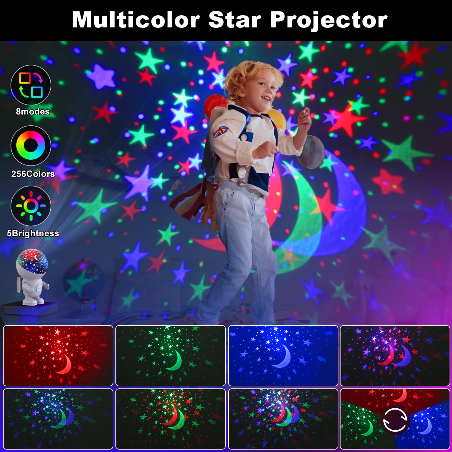 Night Light Projector,Night Light For Kids,Astronaut Star Projector With Timer,Remote, Adjustable Brightness,Energy Halo And 360