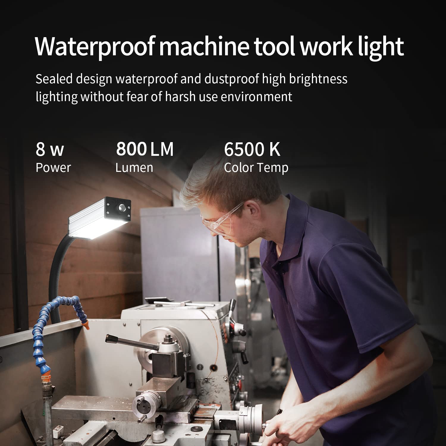 Flexible Work Light, Machine Light, Gooseneck Led Light Ip66 Waterproof 800 Lumen 120 Volt 44Leds Screw Mounted Floodlights For Machine Tools Lathes And Workbenches