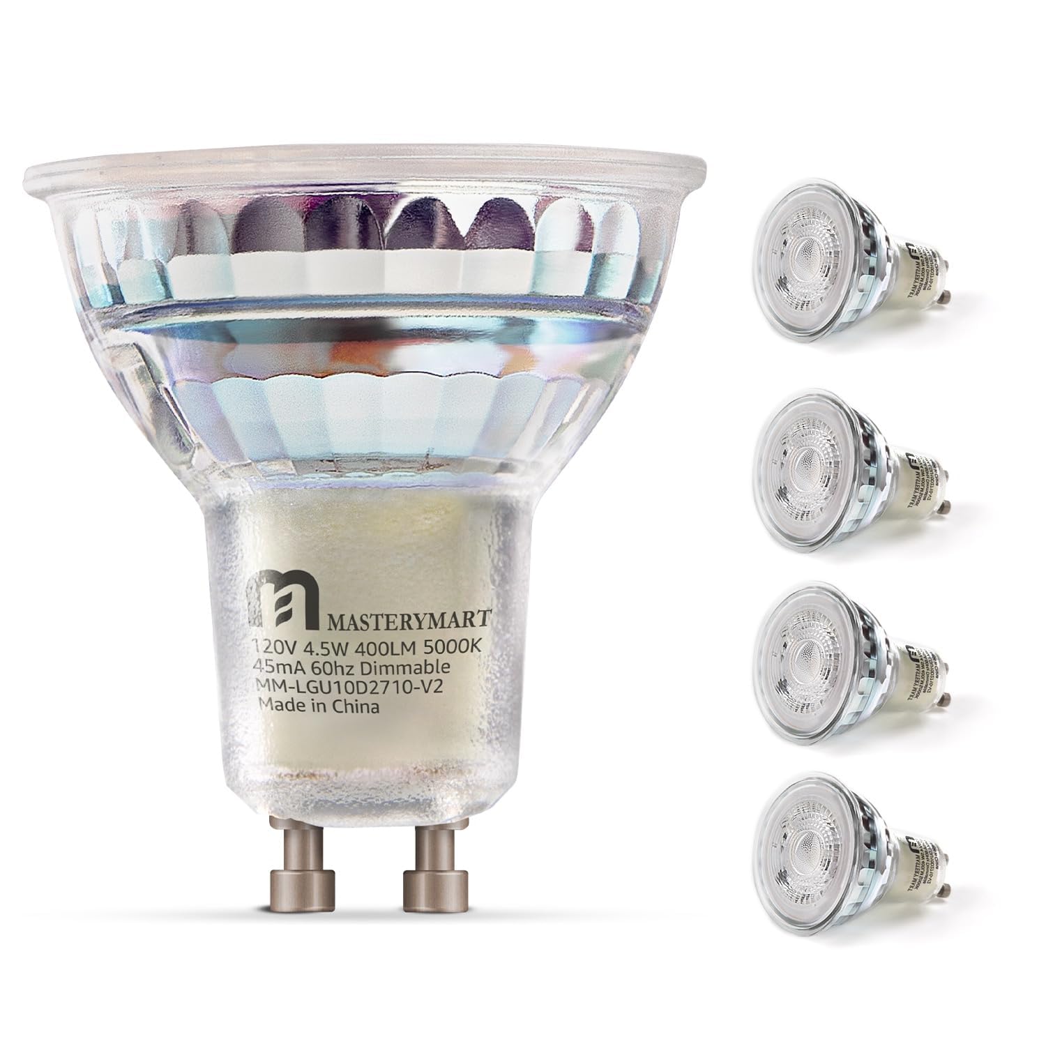 Mastery Mart Dimmable Gu10 Led Light Bulbs, 4.5W Bright 2700K Soft White 50W Halogen Equivalent, 400Lm Energy Saver For Track Li