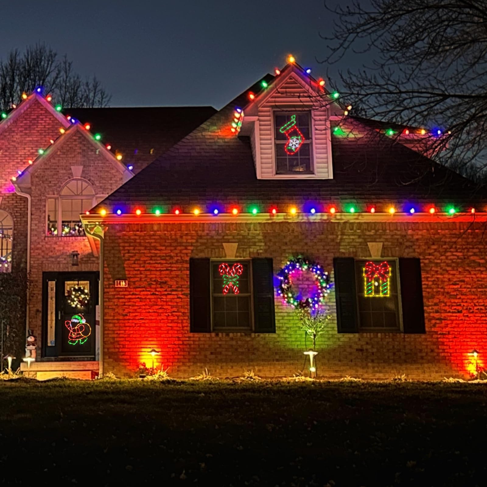 Trwymz 16 Christmas Window Silhouette Lights - 4 Pack Colour Lighted Christmas Stocking & Candy Cane & Gift Box & Santa For Holiday Indoor And Outdoor Wall Door Window Decorate