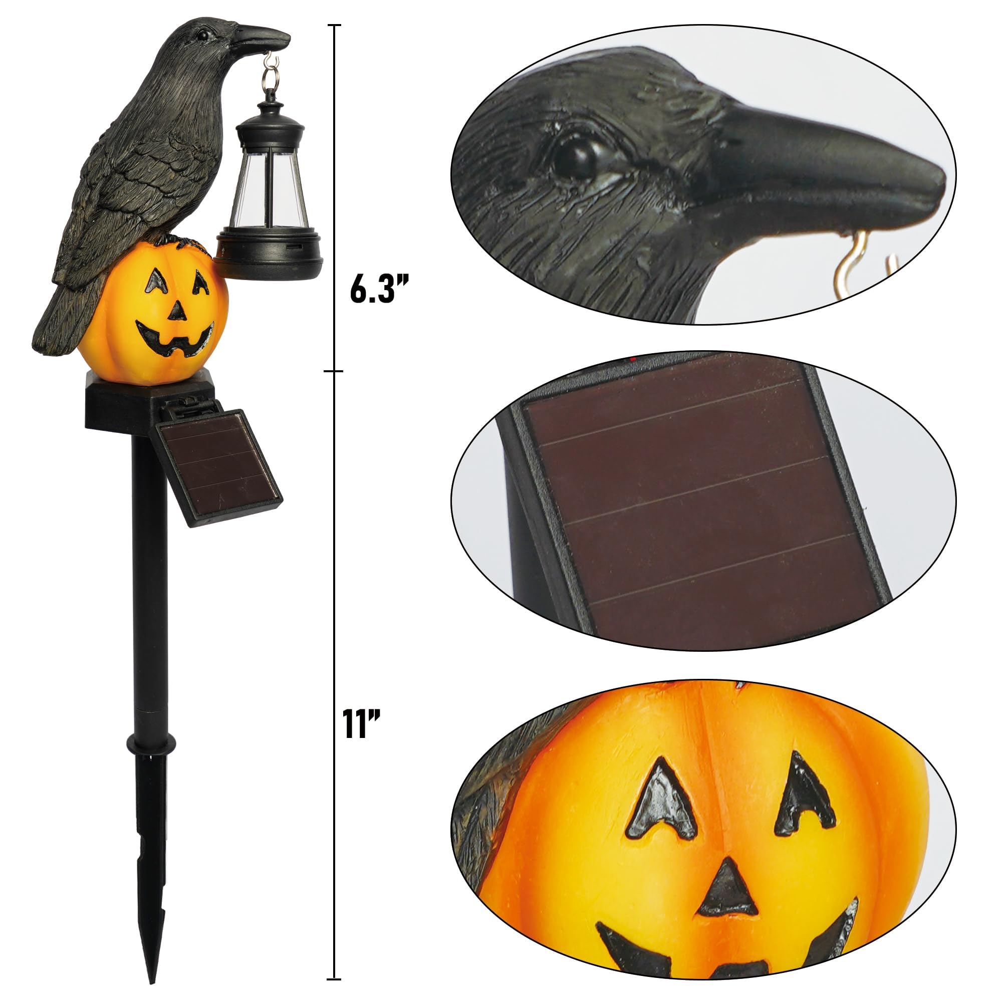 Dazzle Bright 2 Pack Halloween Crow Pathway Lights Outdoor  Solar Powered Resin Crow With Pumpkin Walkway Lights  Stake Light For Halloween Pathway Garden Lawn Yard Gifts Decoration