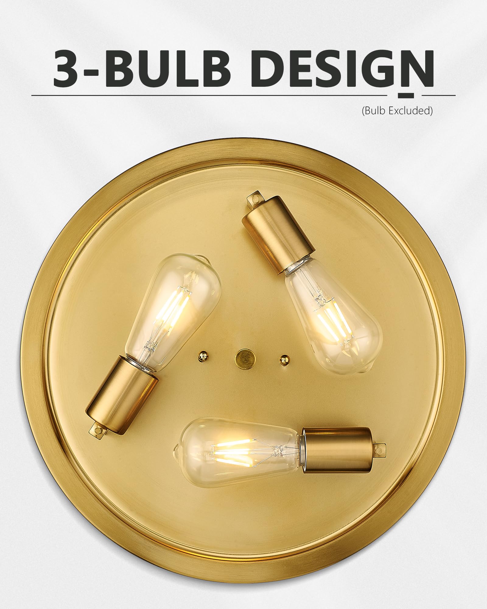 15 Inch Flush Mount Ceiling Light, Hwh 3-Light Modern Close To Ceiling Light Fixtures Brushed Gold Finish For Kitchen Porch Foye