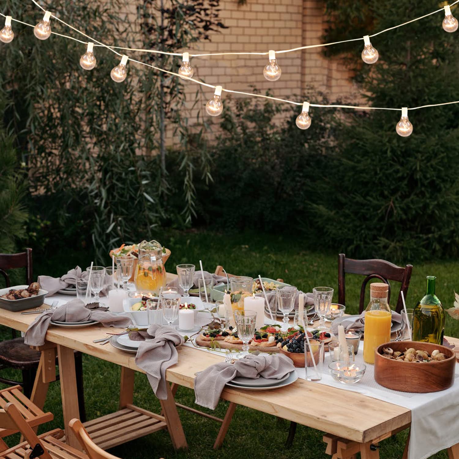Abeja 50FT G40 Outdoor String Lights, 25 Clear Bulbs, E12 Base, UL Listed, White Wire