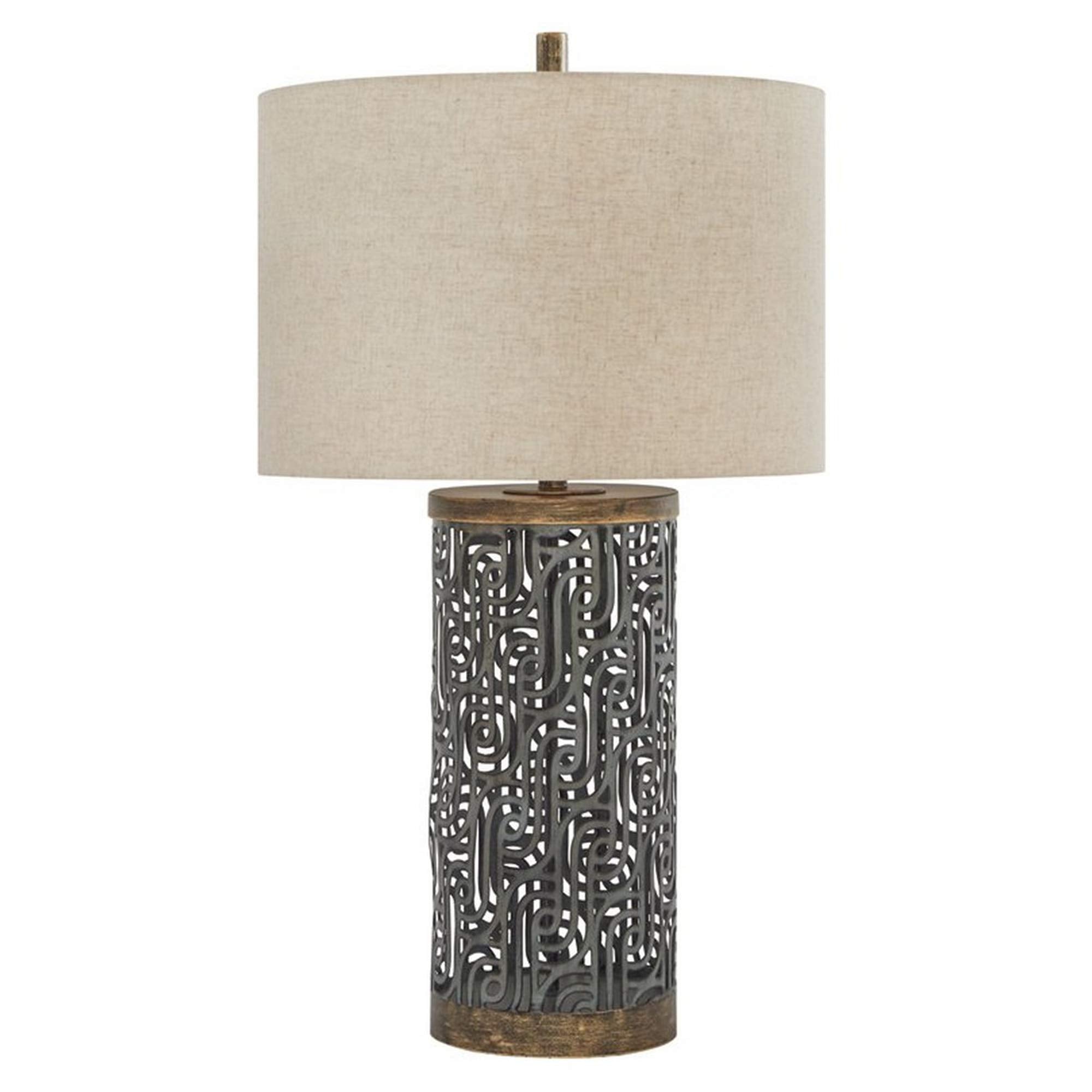 Benjara Bm227198 150W Metal Body Table Lamp With Network Design Gray & Beige
