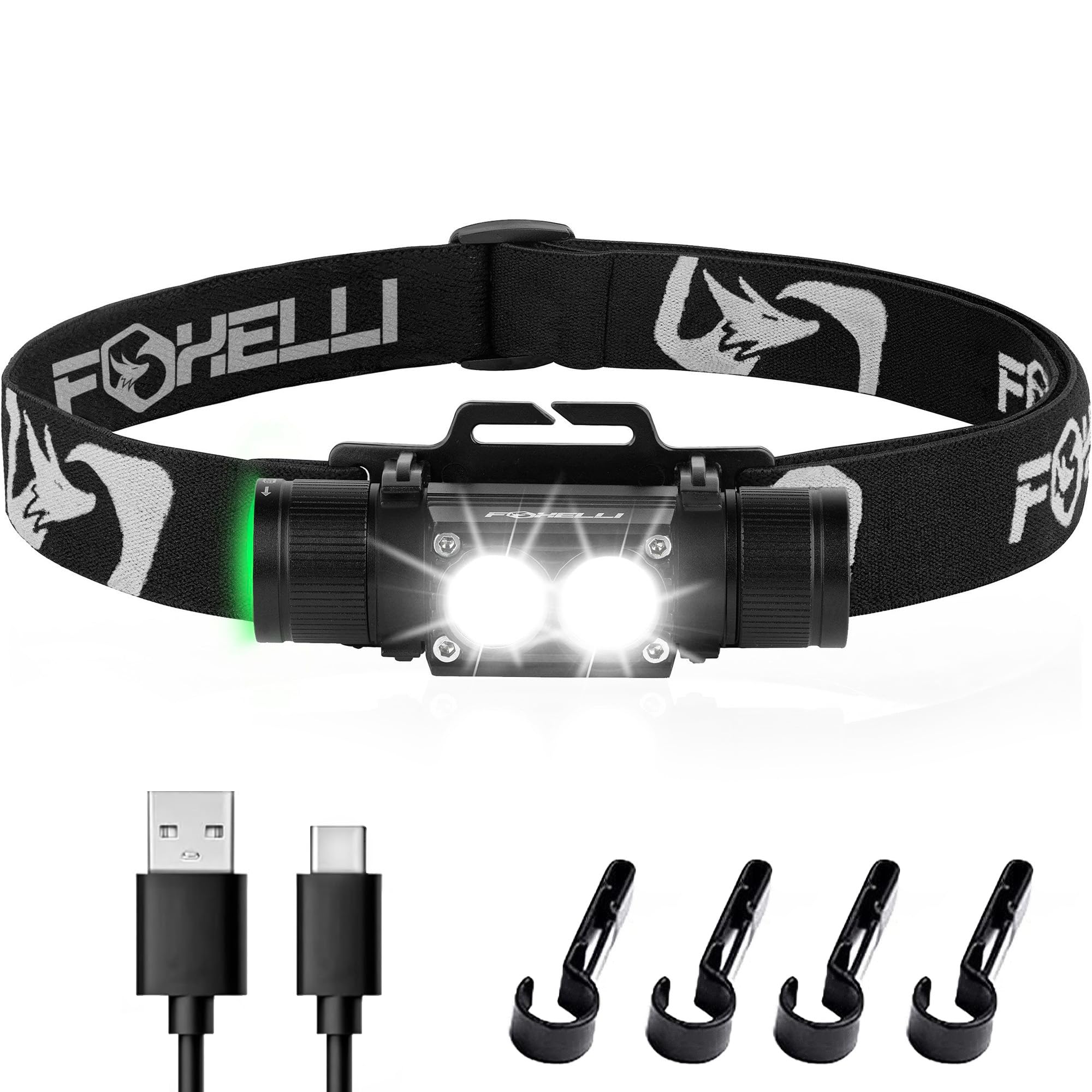 Foxelli Ultra Bright Rechargeable Headlamp - 1200 Lumen LED, IPX7 Waterproof, Aluminum, Black, Model: MX1200B