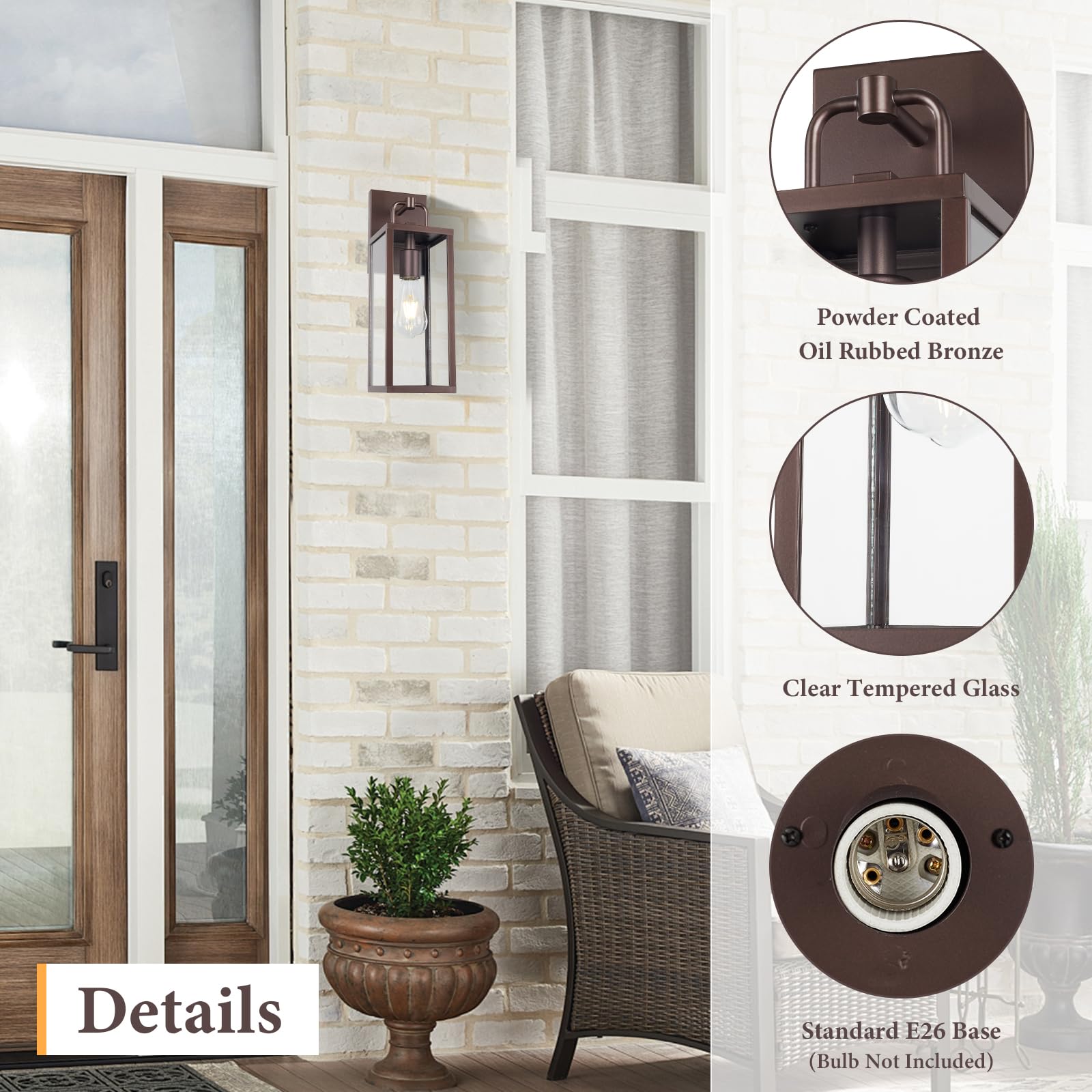 Diyel Transitional Outdoor Wall Sconce Light  16 Inch Tall Modern Exterior Wall Lighting With Clear Glass  Anti-Rust Powder Coat Bronze Outside Lantern Lamp For Front Porch Doorway Patio  1 Pack