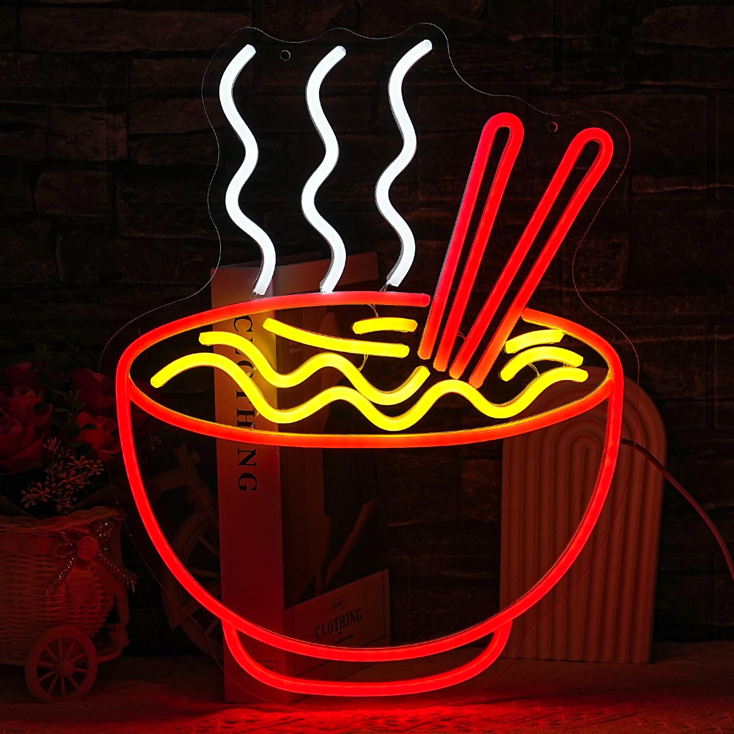 LULANMP Ramen Neon Sign LED Light for Wall Decor, Dimmable Acrylic Noodle Light, 16.5in  x 12.9in , Red, for Restaurant & Home Cafe