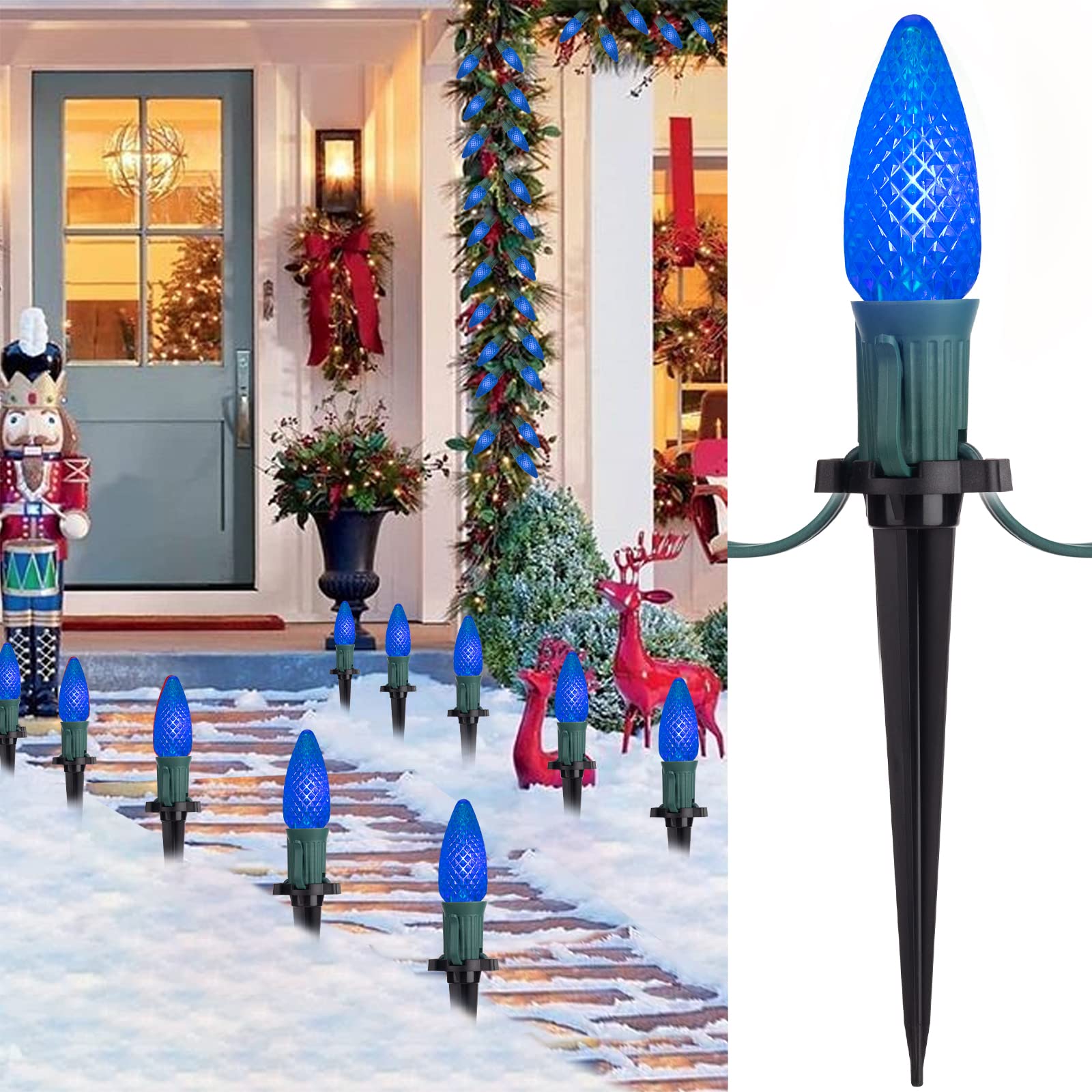 C9 Led Christmas String Lights, 20 Led 25.75 Feet Outdoor Waterproof Strawberry Lights with 20 Stakes, Extendable Green Wire Str