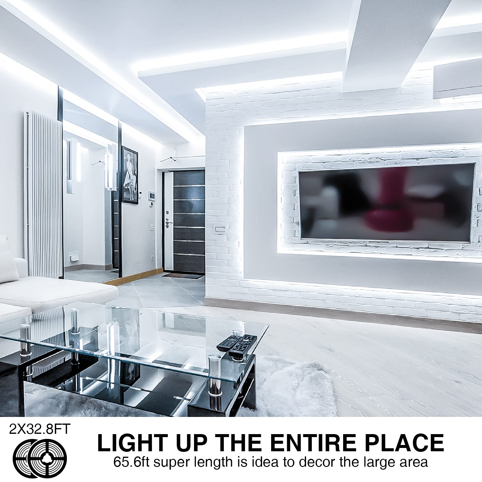 Onforu LED Strip Lighting 65.6ft 6000K Dimmable Daylight White Tape Light, Model DT20, Flexible Plastic for Kitchen and Bedroom