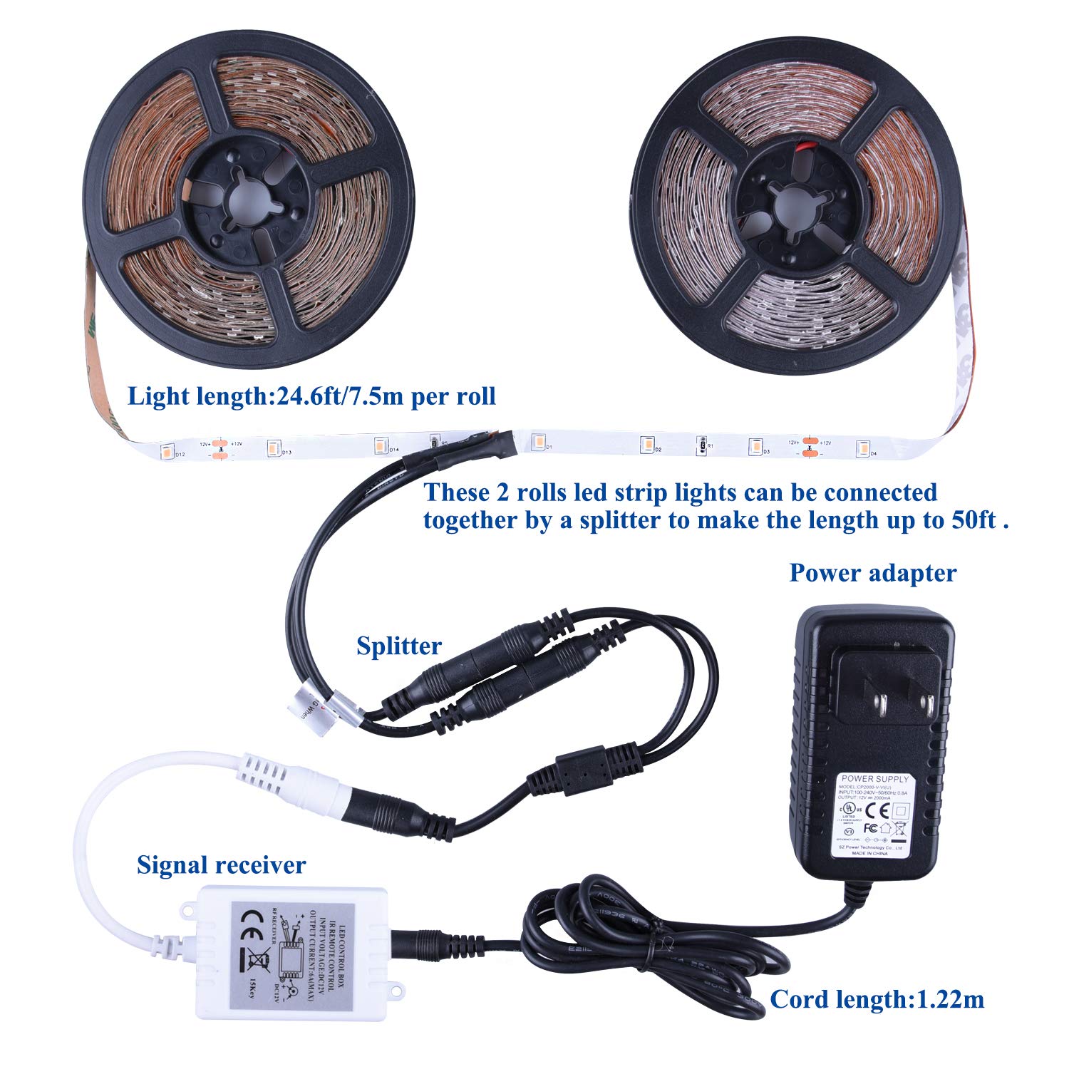 ollrieu LED Strip Lights 50ft Warm White Dimmable 3000K, 900 LEDs, Flexible Lighting for Bedroom & Home Decoration