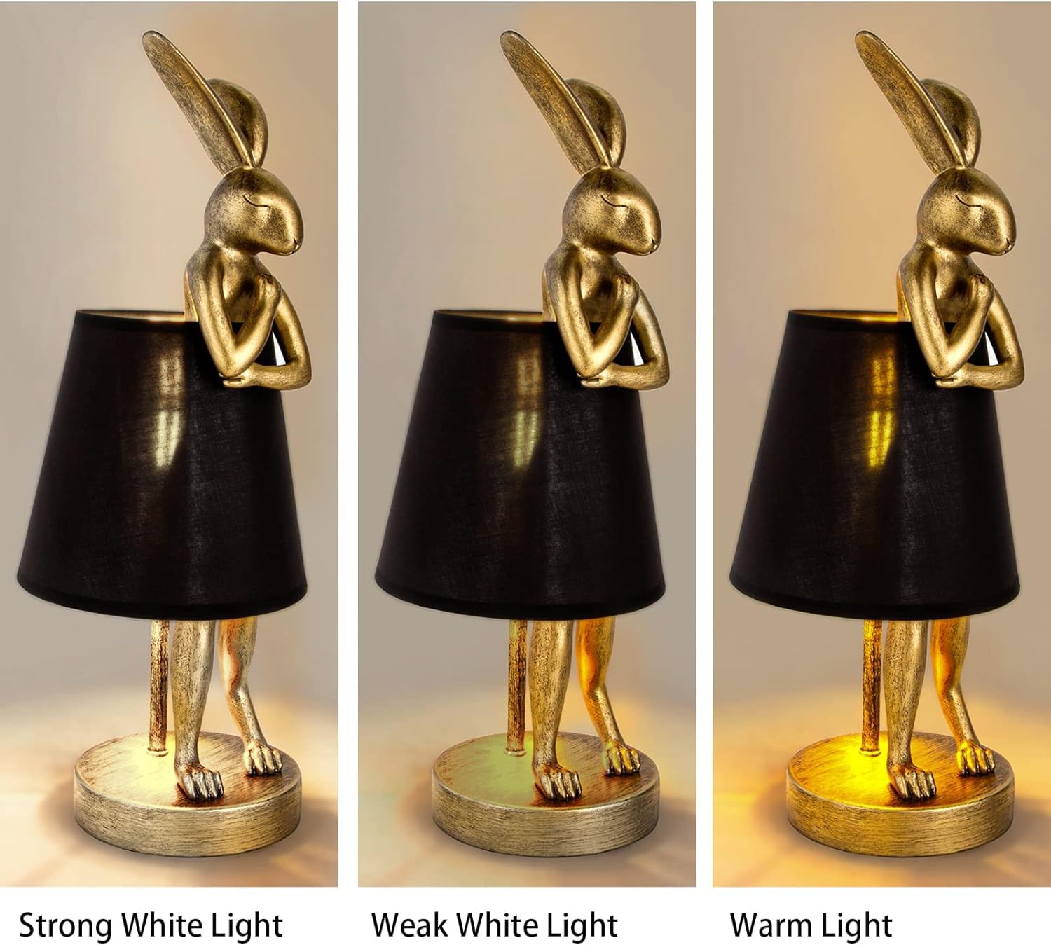 YHT Bunny Table Lamp,Cute Animal Rabbit Lamp,15.7 Vintage LED Desk Light with Linen Lampshade,Gold Main Part Beside Lamp for Bed
