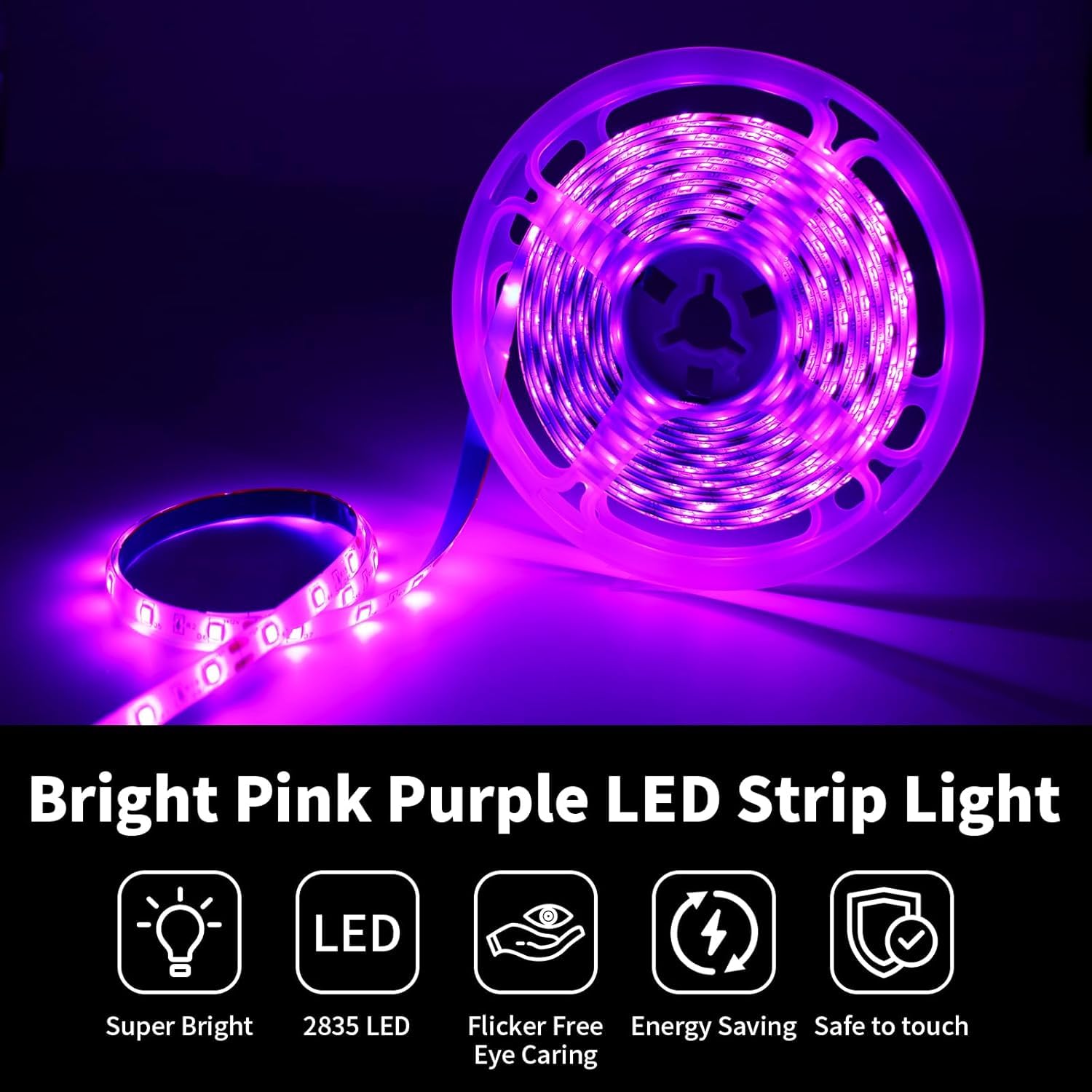 iNextStation Pink LED Strip Light 16.4ft 12V 300 LEDs Flexible Cuttable Tape for Bedroom Kitchen TV