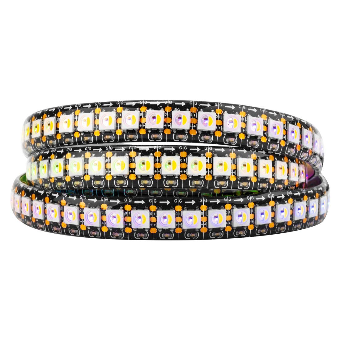 Btf-Lighting Rgbw Rgb+Warm White Sk6812 (Similar Ws2812B) Individually Addressable 3.3Ft 1M 144(2X72) Leds Flexible 4 Colors In 1 Led Dream Color Led Strip Ip65 Waterproof Dc5V Black Pcb