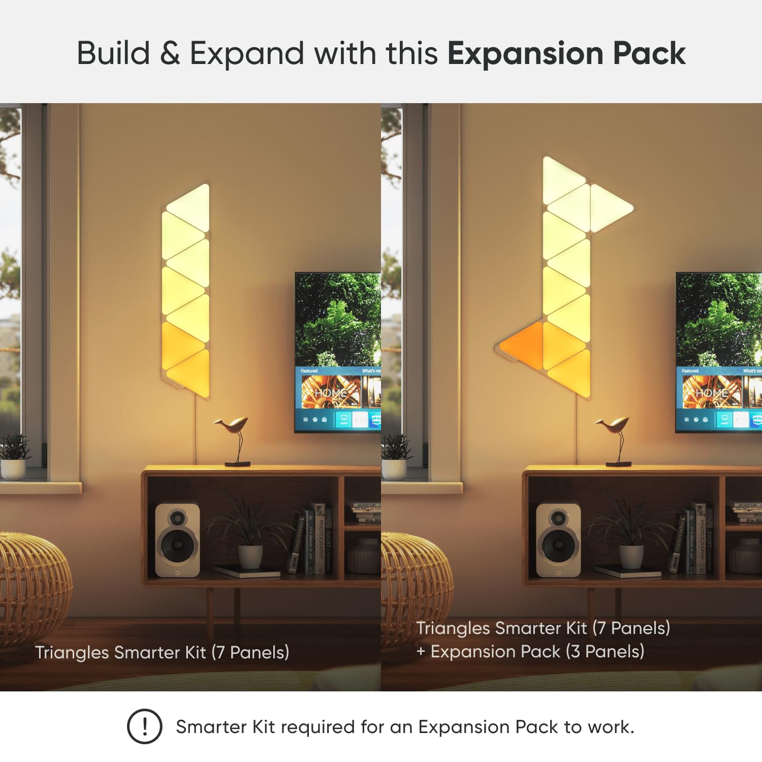 Nanoleaf Shapes Wifi And Thread Smart Rgbw 16M+ Color Led Dimmable Gaming And Home Decor Wall Lights Expansion Pack (Triangles (