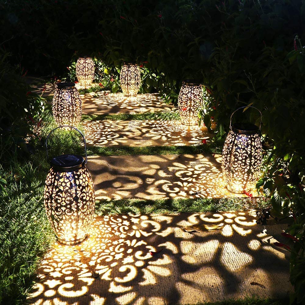 KAIXOXIN Solar Lantern Lights, Metal, Large, Silver, for Outdoor Hanging or Table Use in Patio, Courtyard, Garden