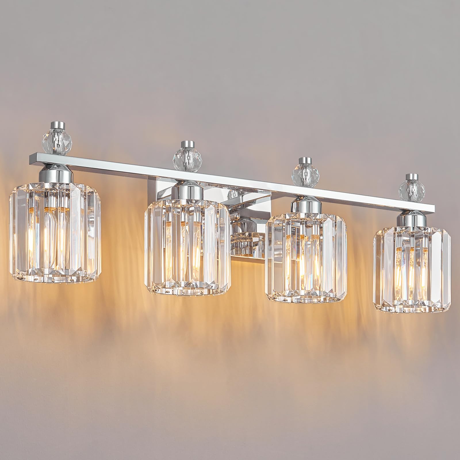 FDPBY Bathroom Vanity Lights 4-Light Chrome Modern Crystal Lighting Fixtures Model 291