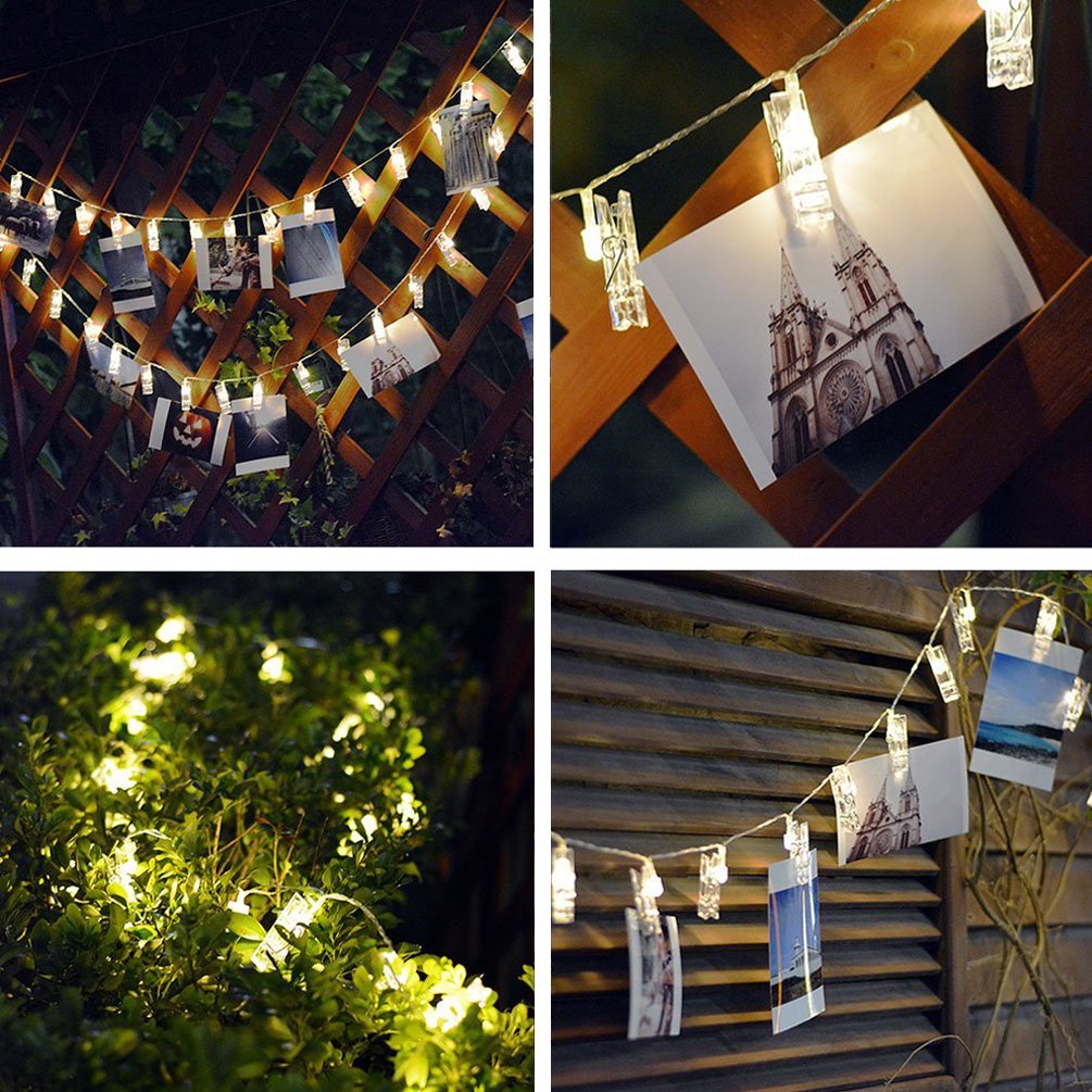 Decute 50Led Photo Clips String Lights Holder Timer Function 8 Modes Dimmable With Remote, 17Ft Fairy Starry Lights For Christma