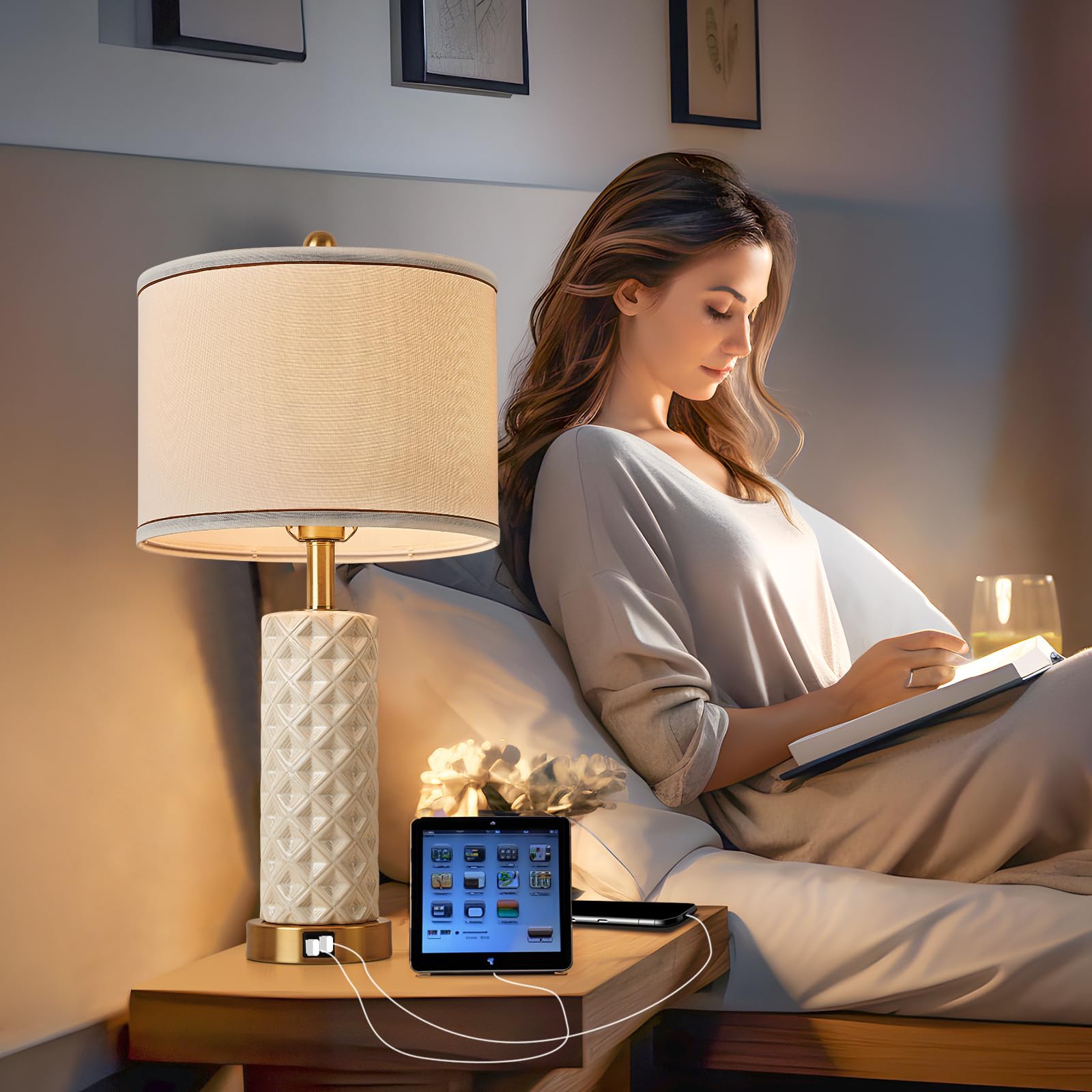 Bdayanx 3-Way Dimmable Table Lamp Set Of 2,Touch Control Lamp With Night Light,Modern Crystal Table Lamps For Bedroom,Living Roo