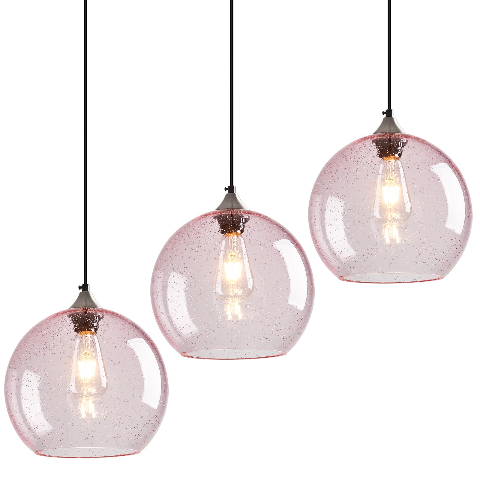 Lbsqj Pink Glass Pendant Lights Kitchen Island Globe Pendant Light Fixtures Modern Pendant Lighting For Bedroom Living Dining Room Light Fixture (9.84 In  3 Pack)