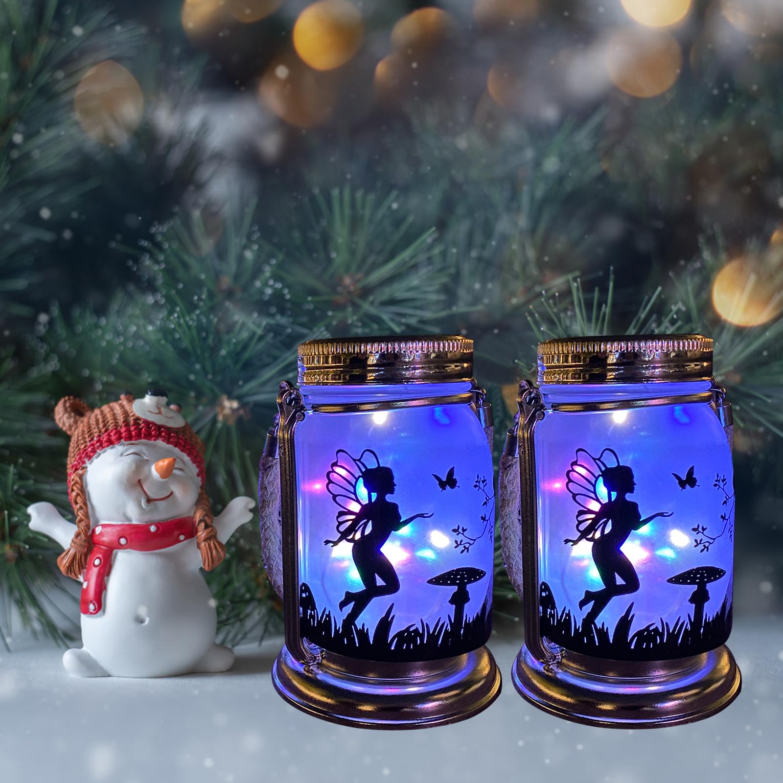 Vcdsoy Solar Fairy Lantern - 2 Pack Outdoor Hanging Lamp, Frosted Glass Jar, Multicolor, Garden Decorations, Gifts for Mom