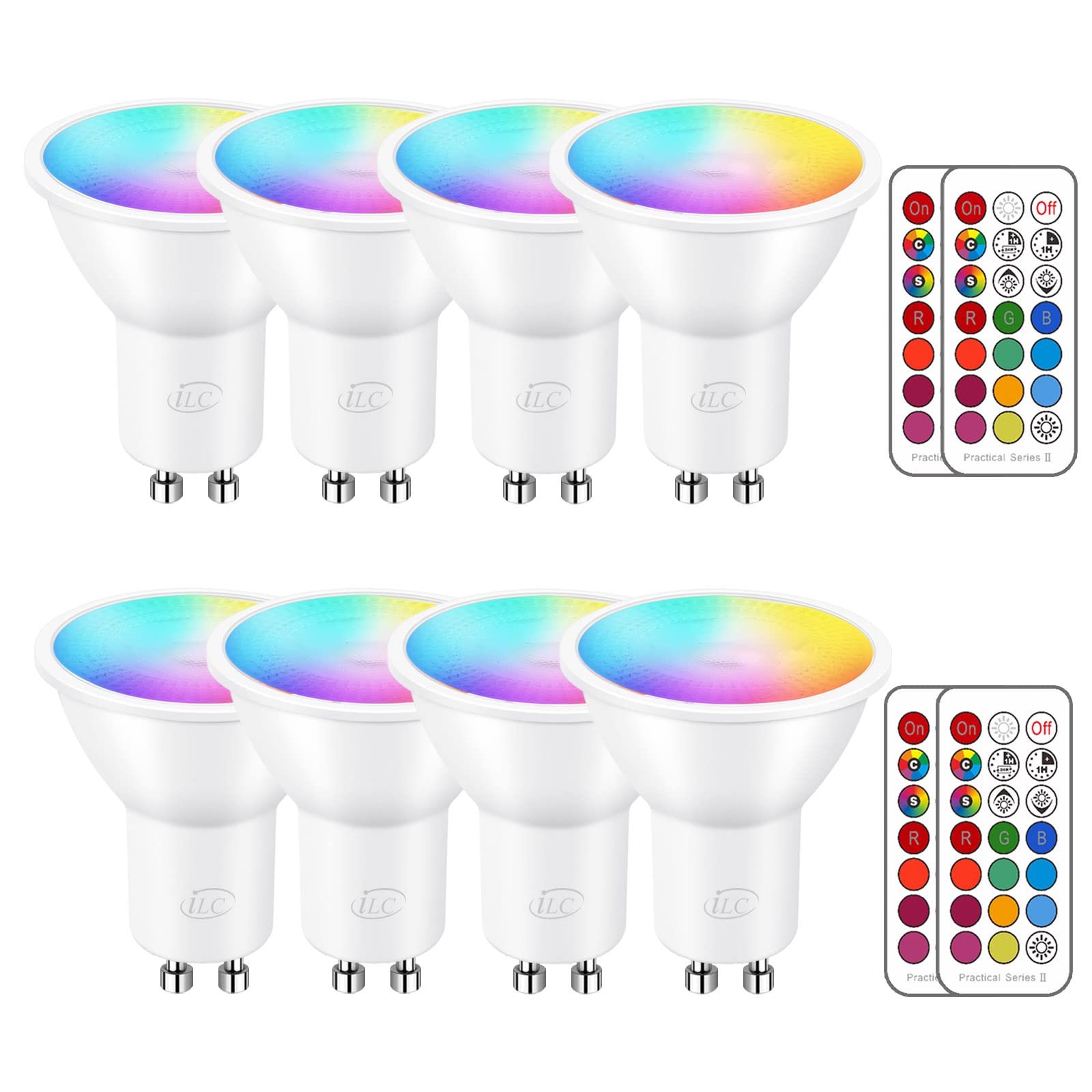 ILC GU10 LED Light Bulb 5W Dimmable RGB Color Changing 8 Count Warm White 2700K Model BR16-SSDQ