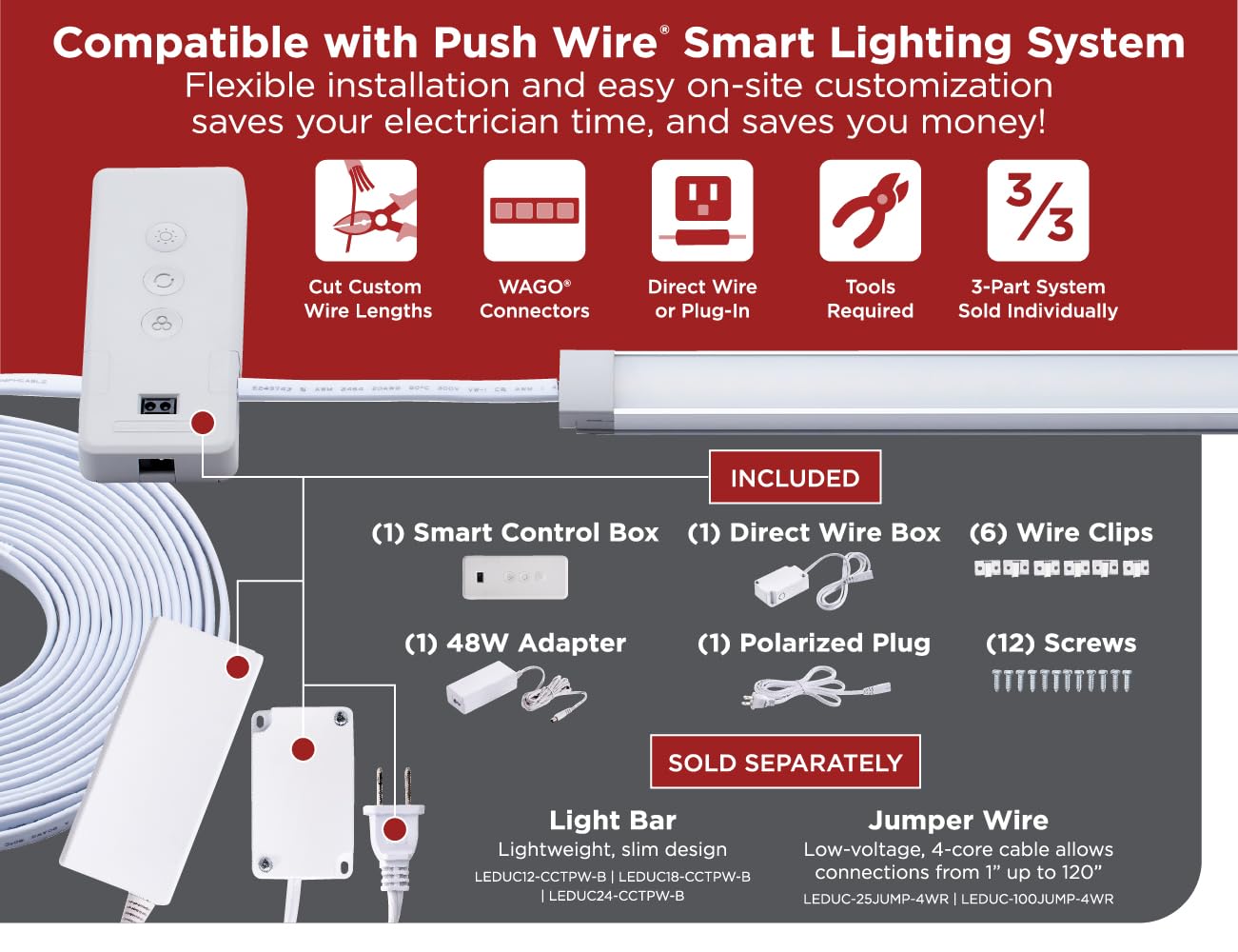 BLACK+DECKER PureOptics Smart Under Cabinet Lighting Kit, 48W, 2-in-1 Power, Works with Alexa, White, Model LEDUC-48PLUG-2IN1