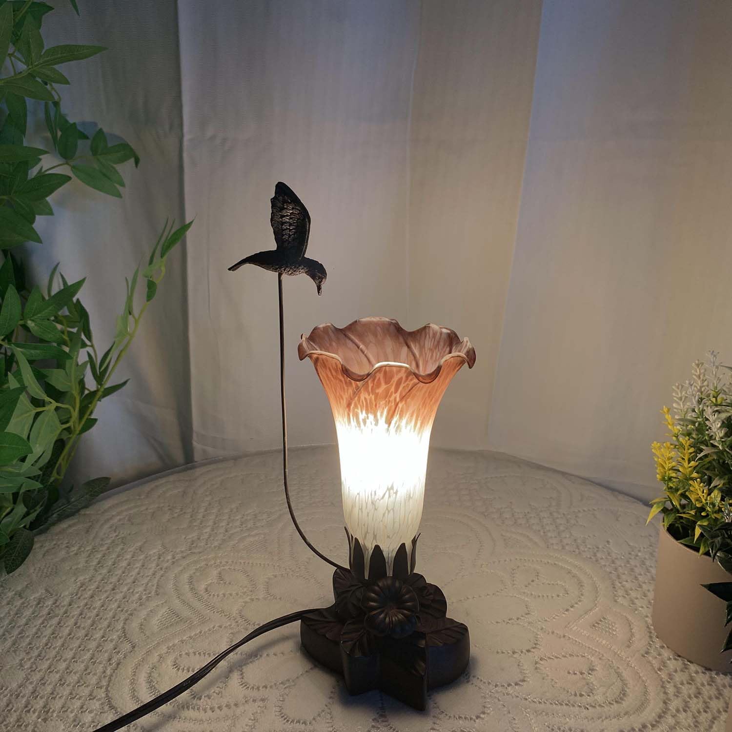 Bieye Ls09 Lily Flower Blown Glass Lampshade (White Brown, Opening I.D. 1.26'' X O.D. 1.5'')
