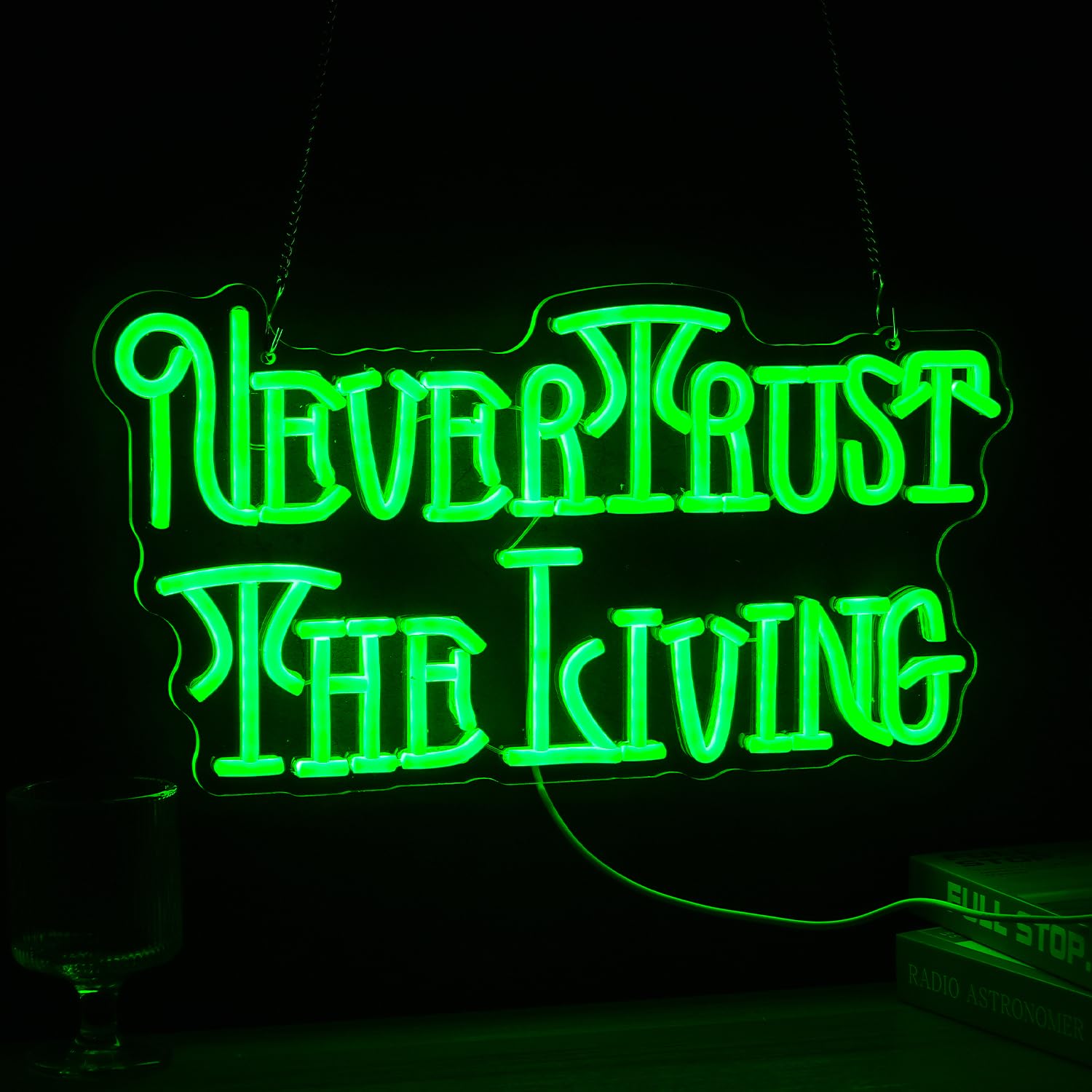 GNVETZLL Neon Sign, Cool Green LED Light, Dimmable USB Powered, 17.3in  x 9.3in , Acrylic, Halloween Decor, Chamber of Secrets Script
